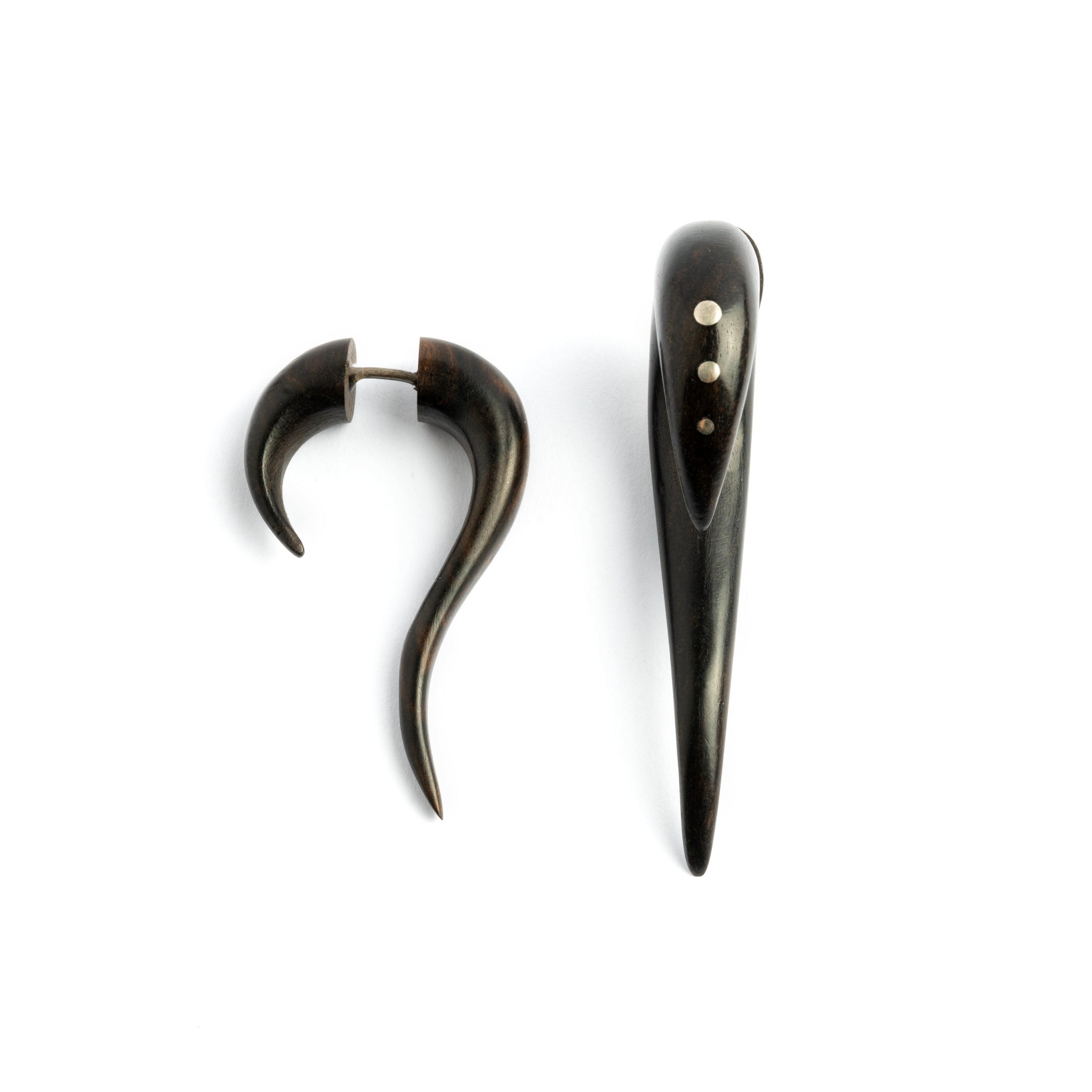 Maui Dotted Wood Earrings - Blackwood & silver