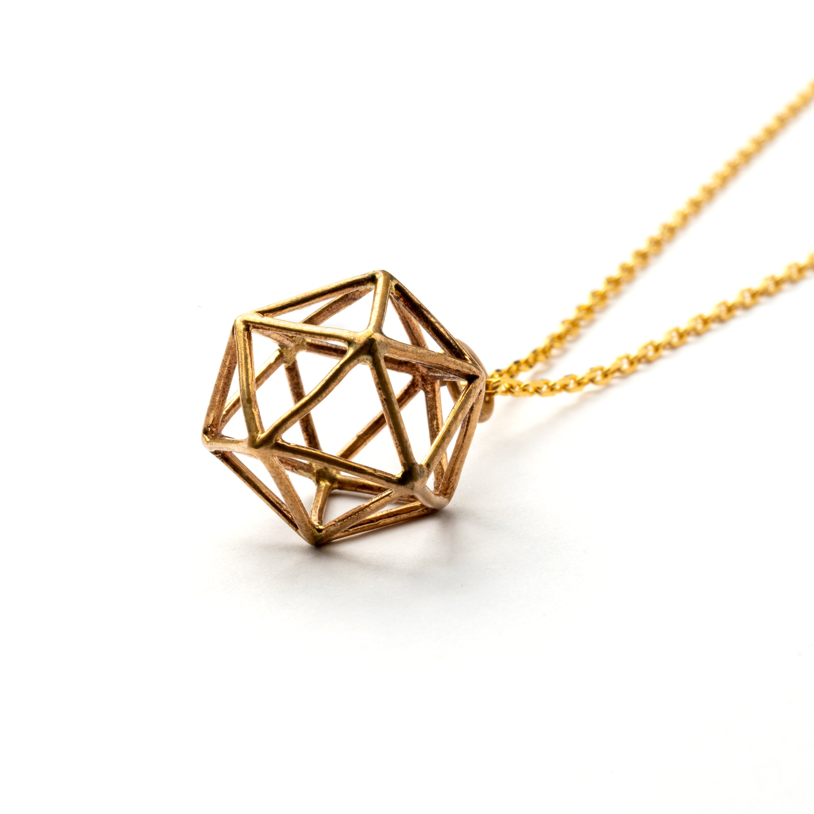 Bronze Icosahedron pendant necklace right side view