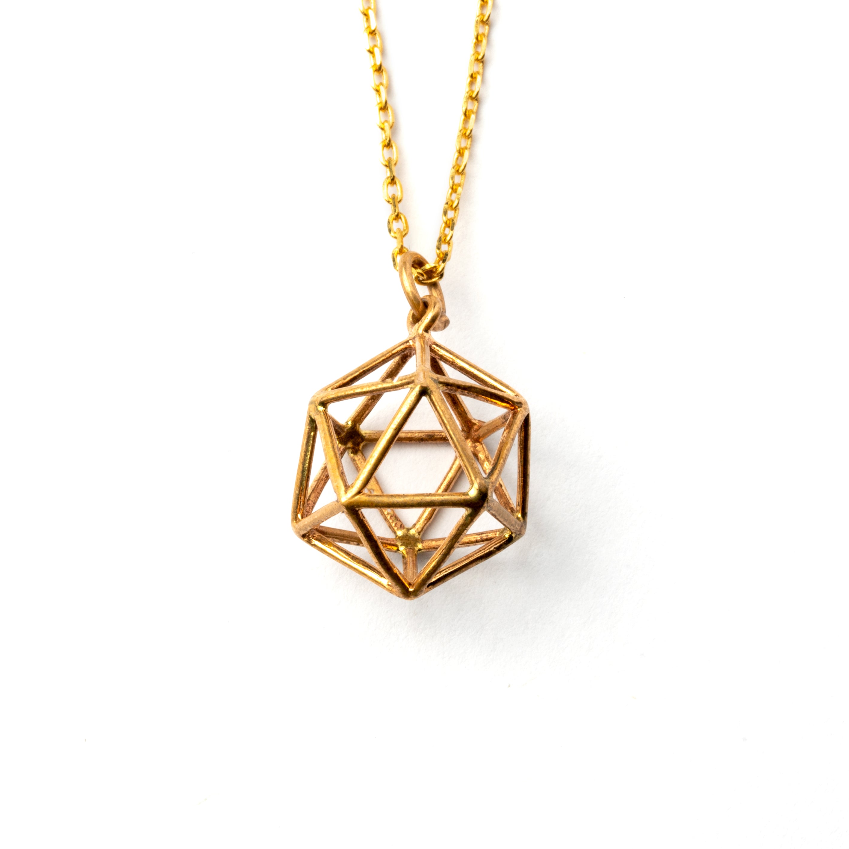 Bronze Icosahedron pendant necklace frontal view