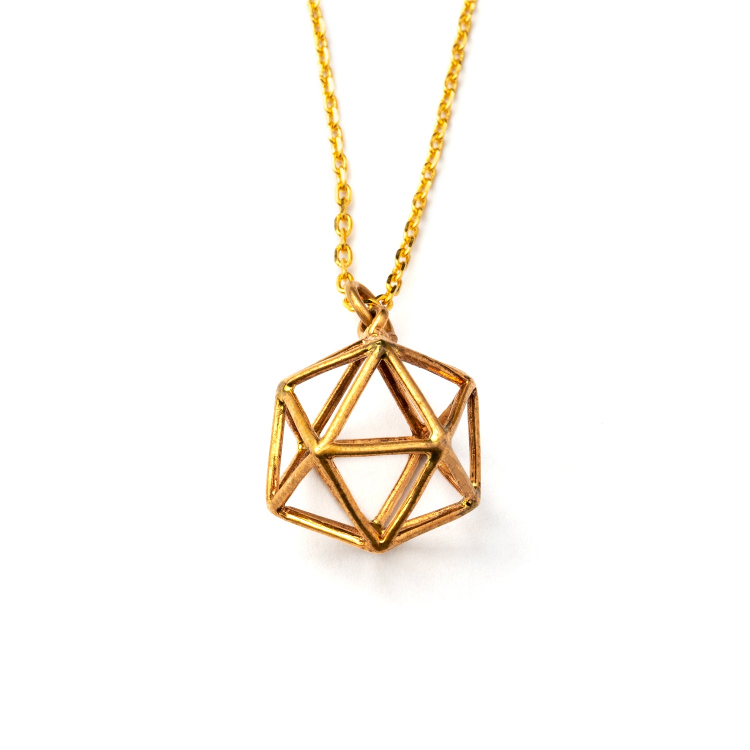 Bronze Icosahedron pendant necklace frontal view