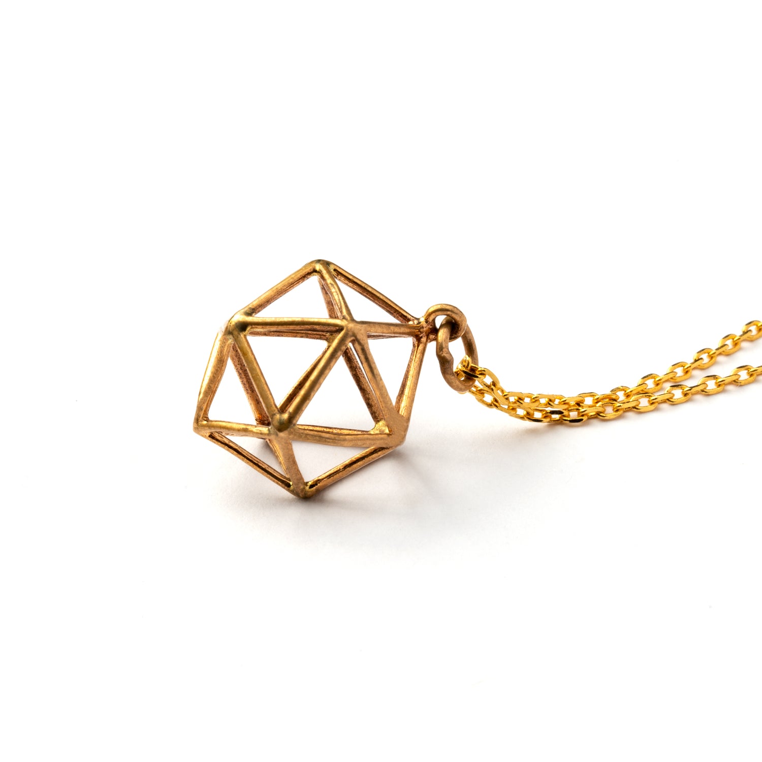 Bronze Icosahedron pendant necklace right side view