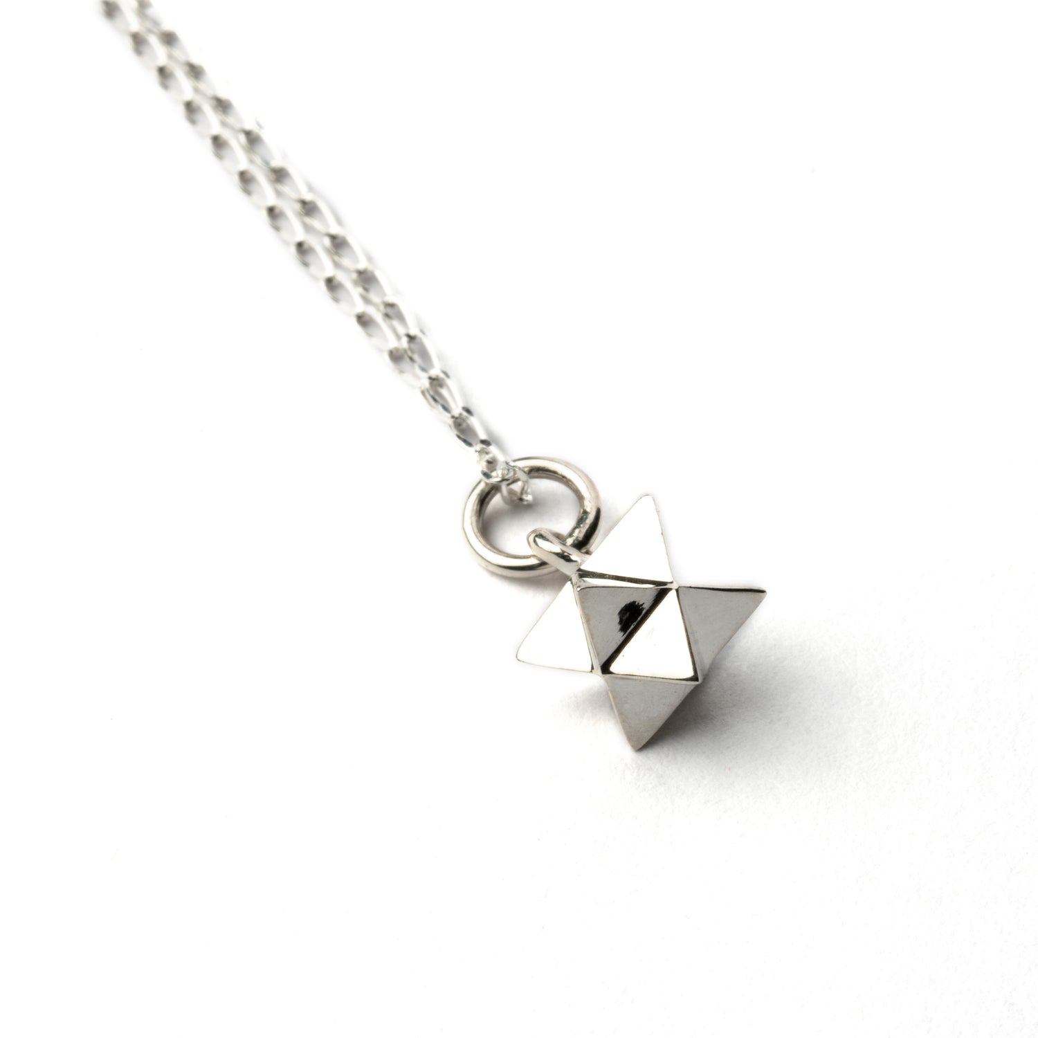 Tiny Silver Merkaba Charm necklace right side view