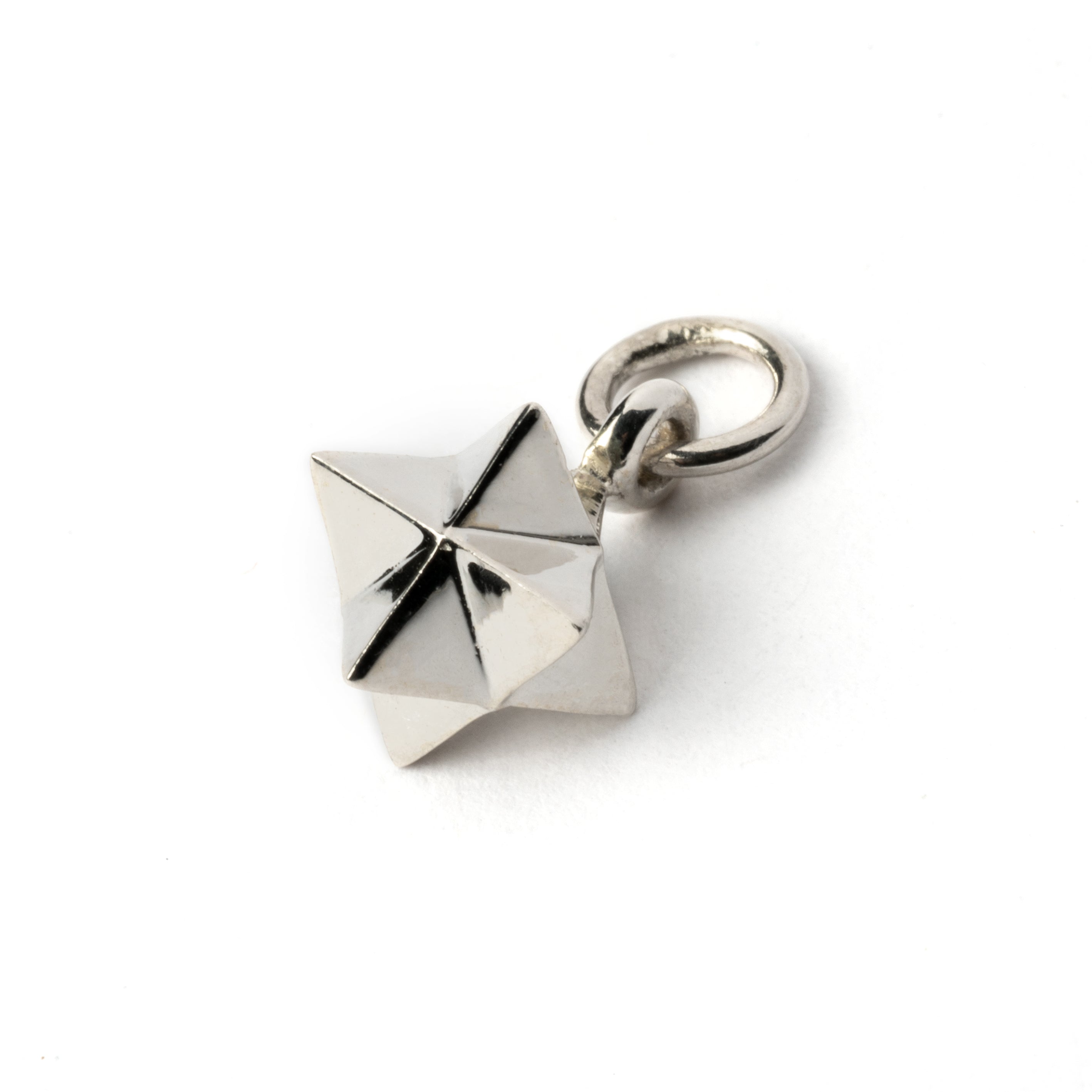 Tiny Silver Merkaba Charm necklace right side view