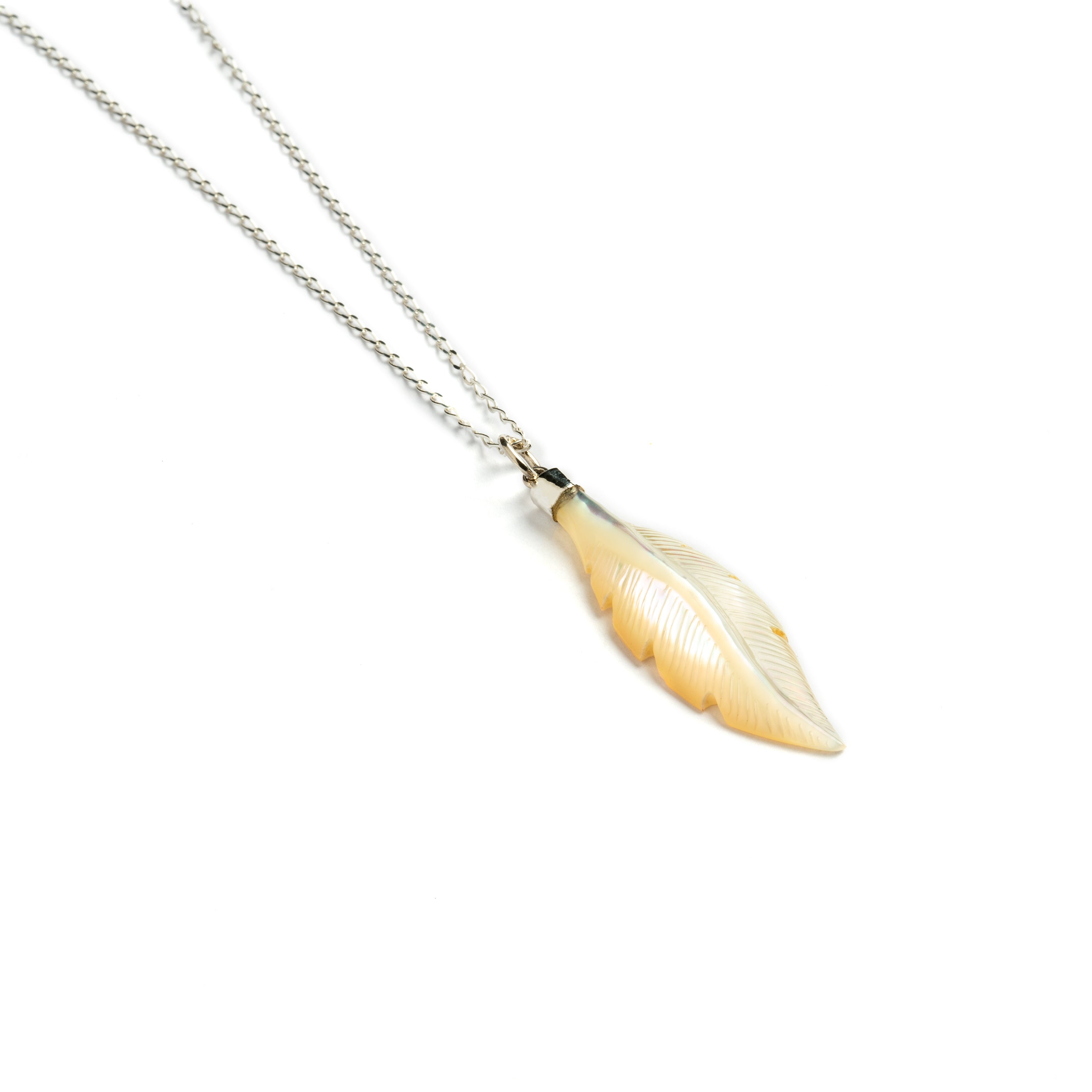 Mother of pearl Feather Silver Necklace