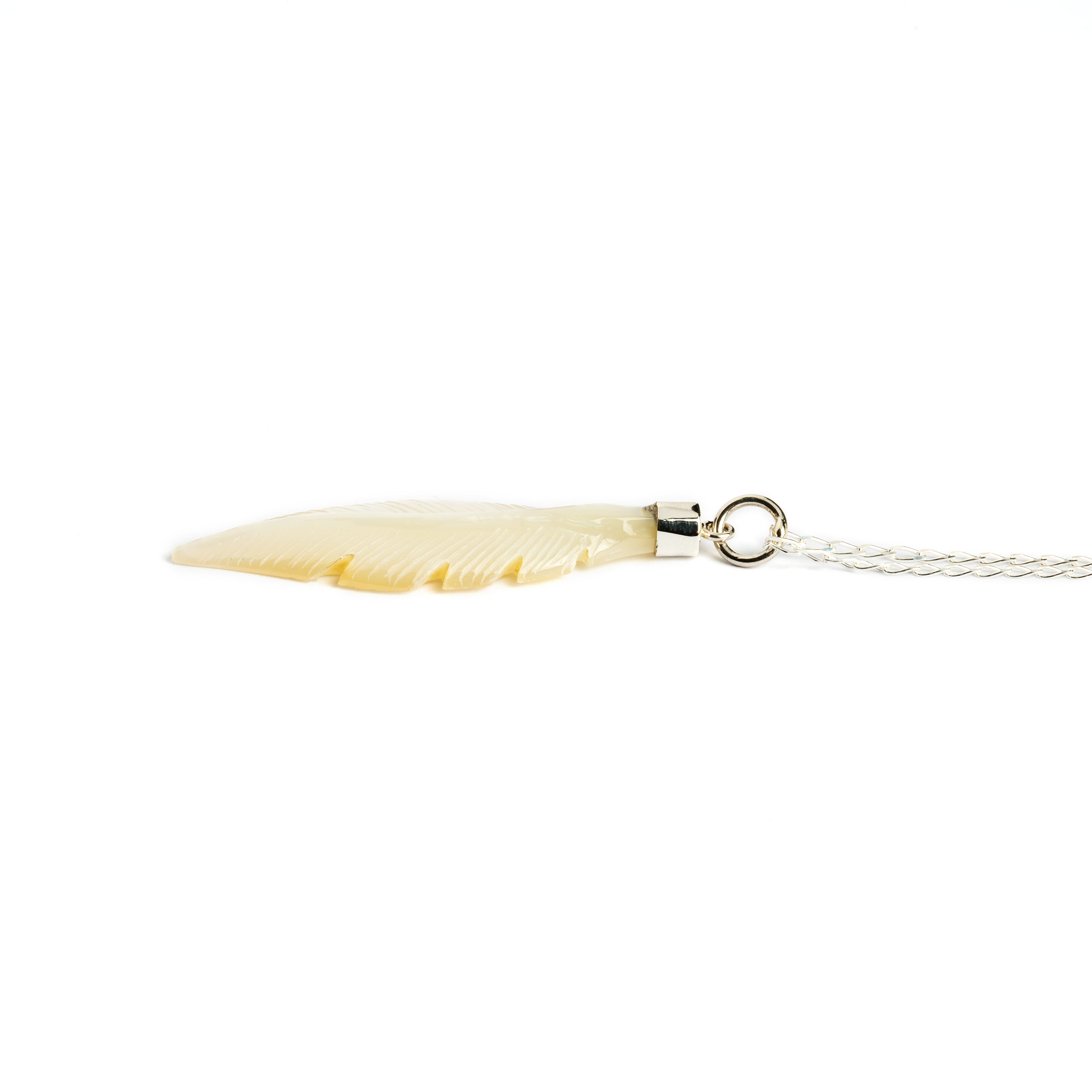 Mother of pearl Feather Silver Necklace