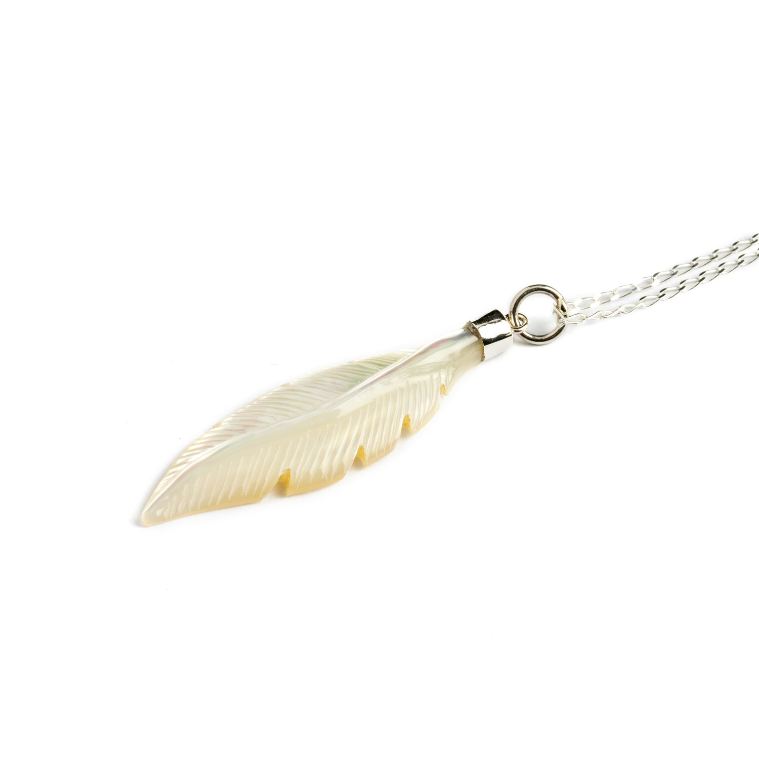 Mother of pearl Feather Silver Necklace