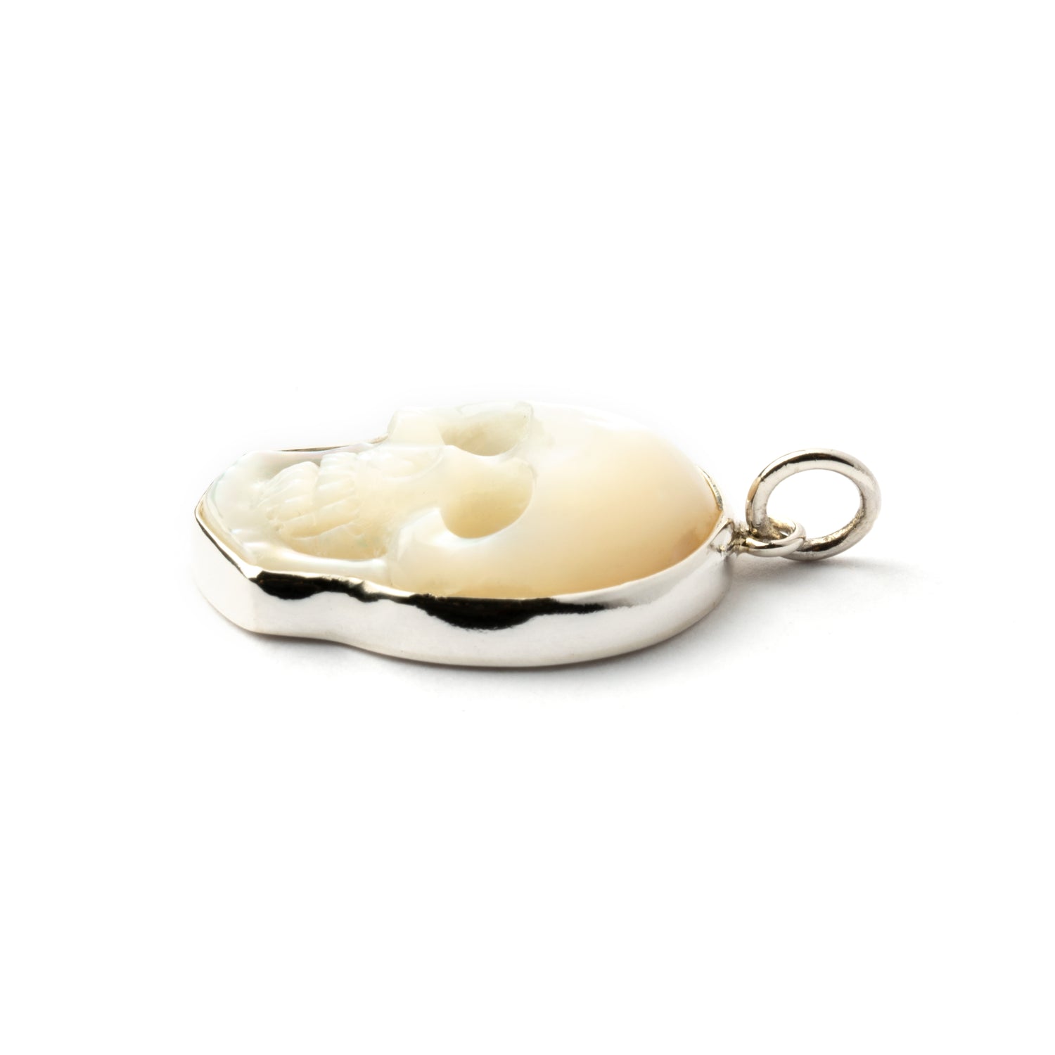 Mother of Pearl Skull Necklace side view