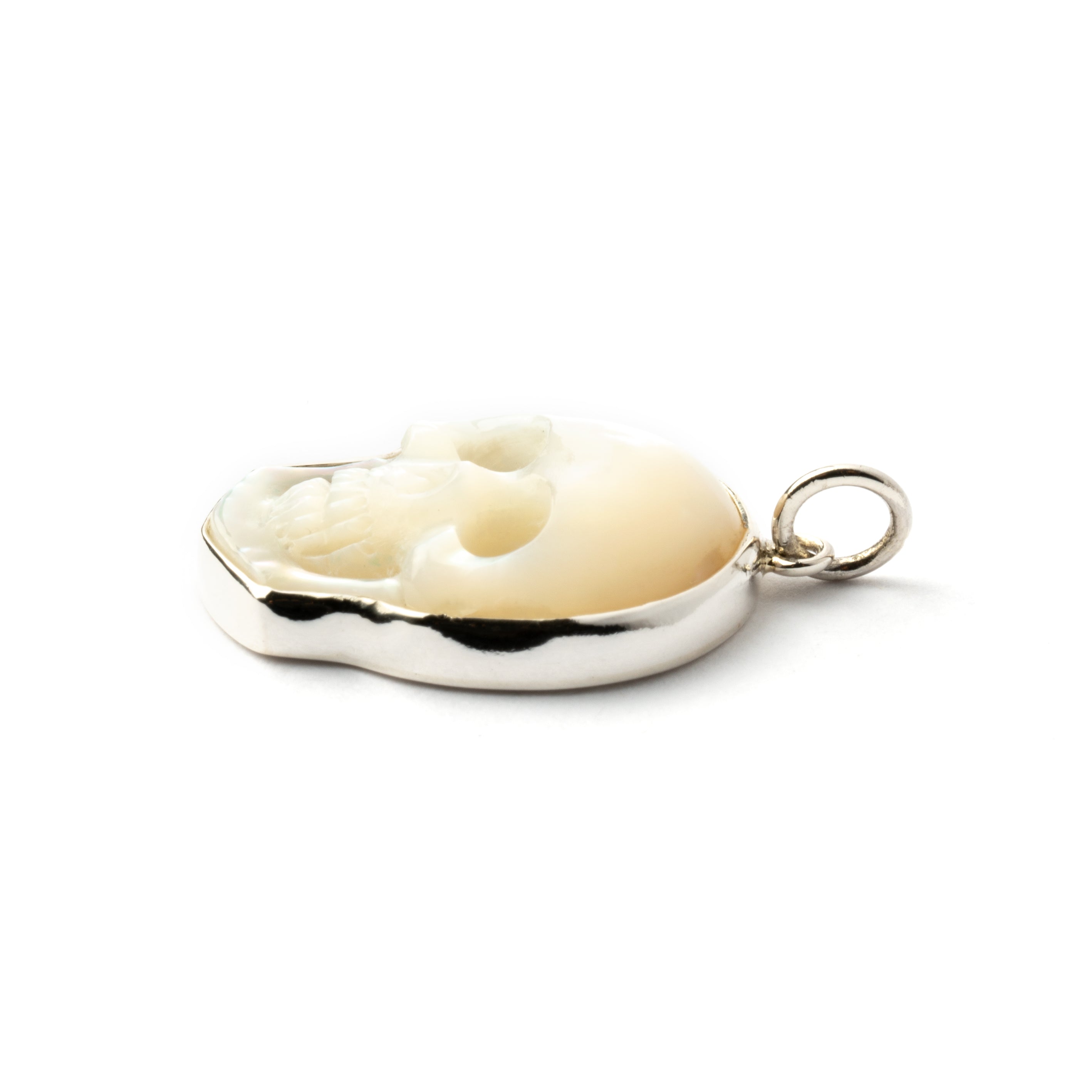 Mother of Pearl Skull Necklace side view