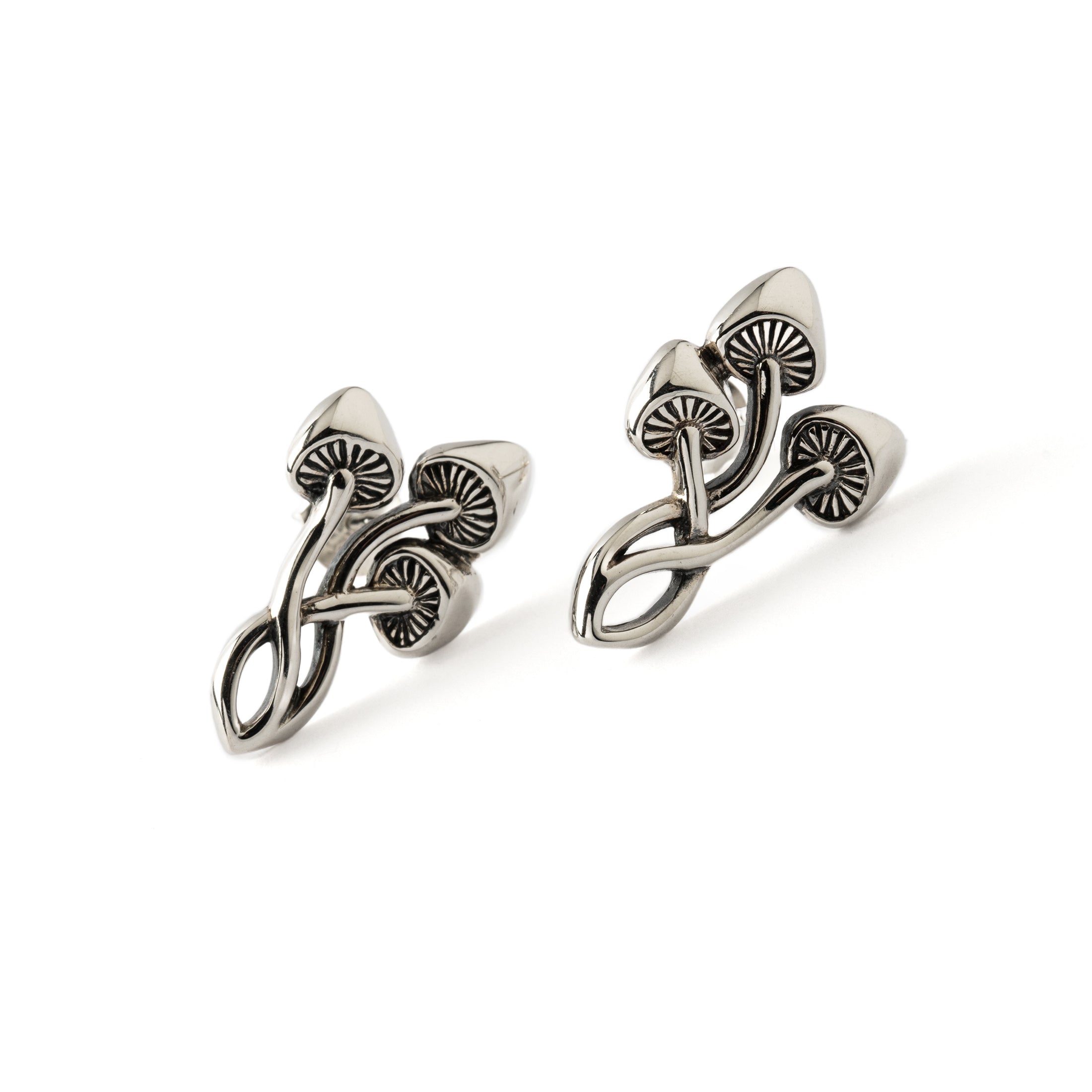 Mushroom Magic silver Stud earrings frontal view