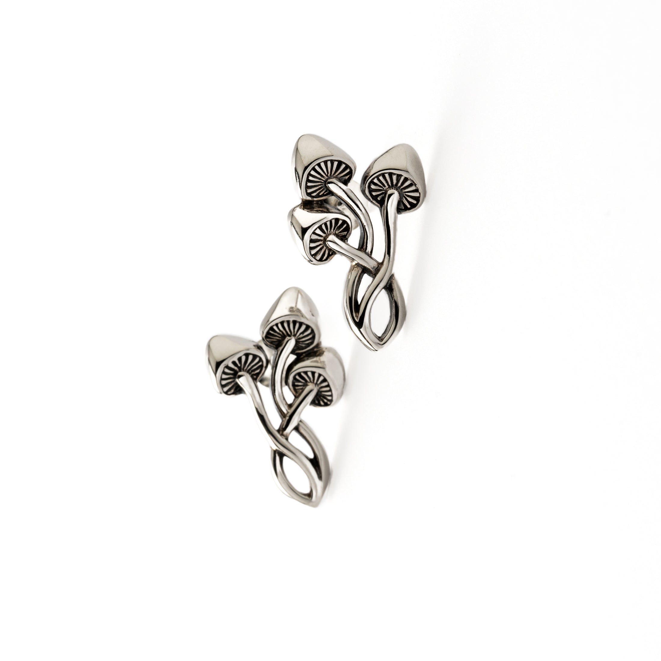 Mushroom Magic silver Stud earrings frontal view