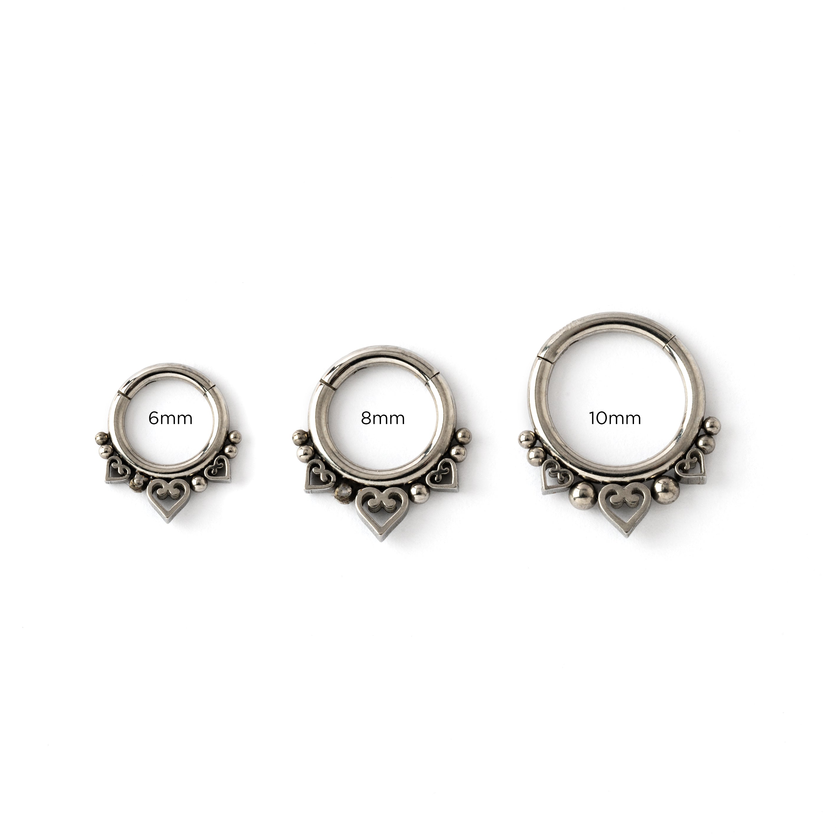6mm, 8mm and 10mm surgical steel hinged segment septum ring