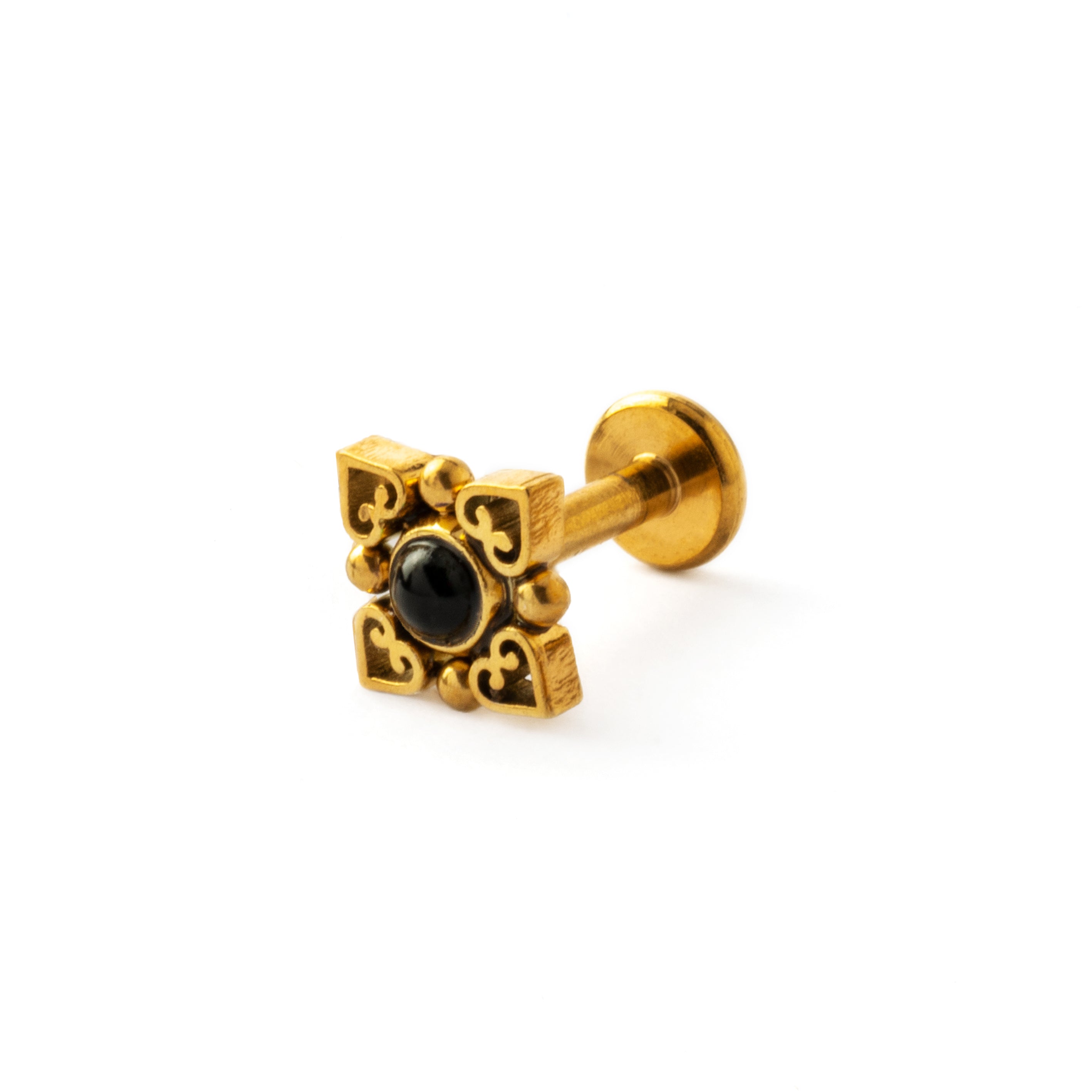 Neptune golden labret with black onyx leftt side view