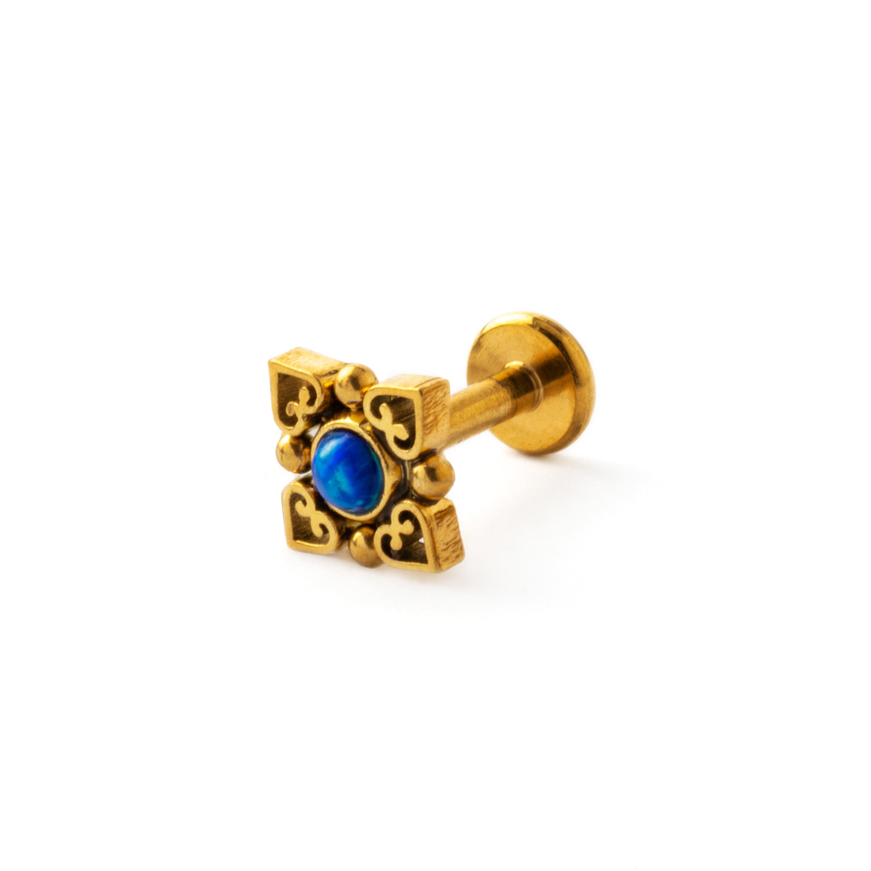 Neptune golden labret with blue opal left side view
