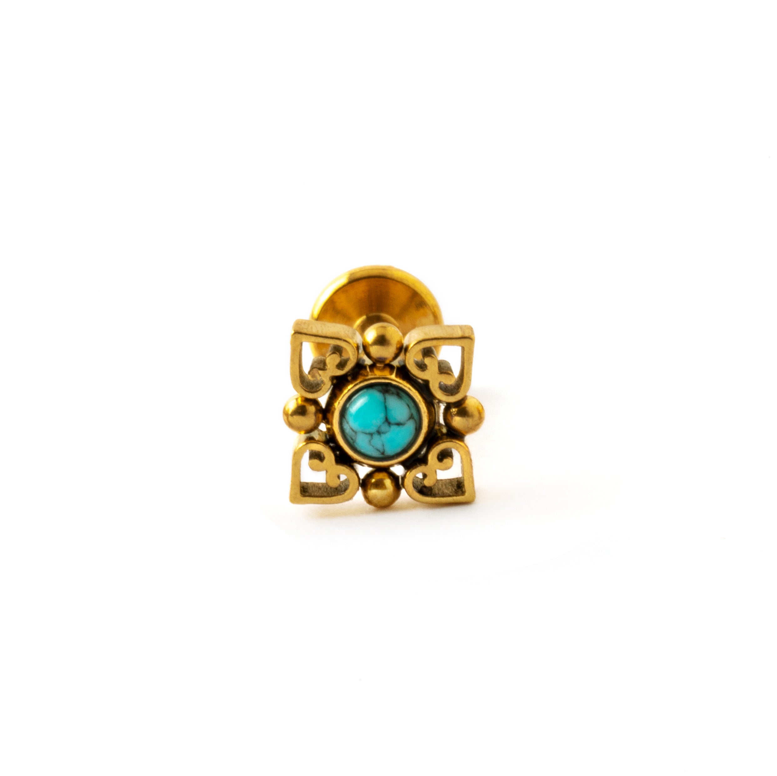 Neptune golden labret with turquoise frontal view