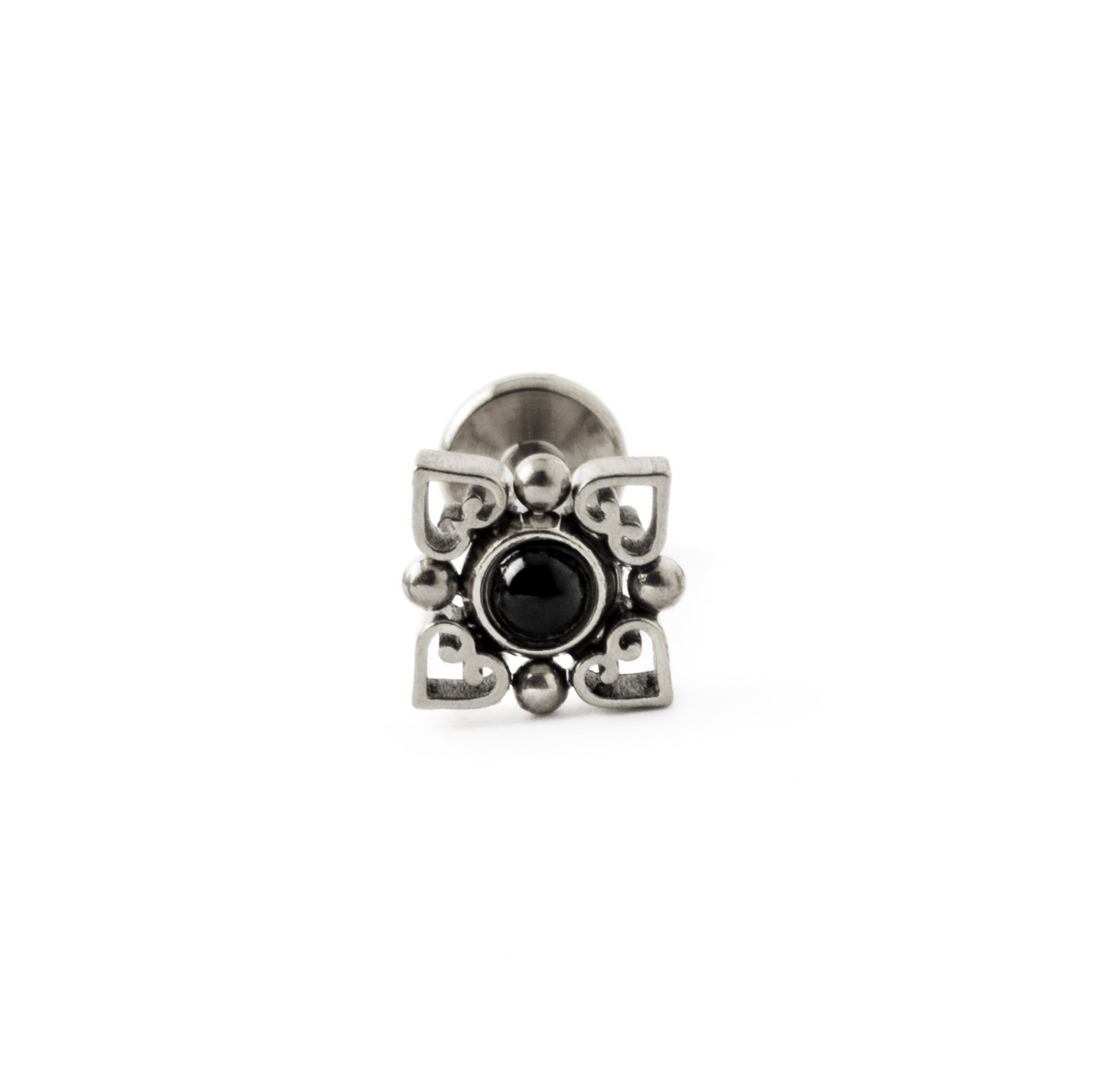 Neptune surgical steel labret with black Onyx frontal view