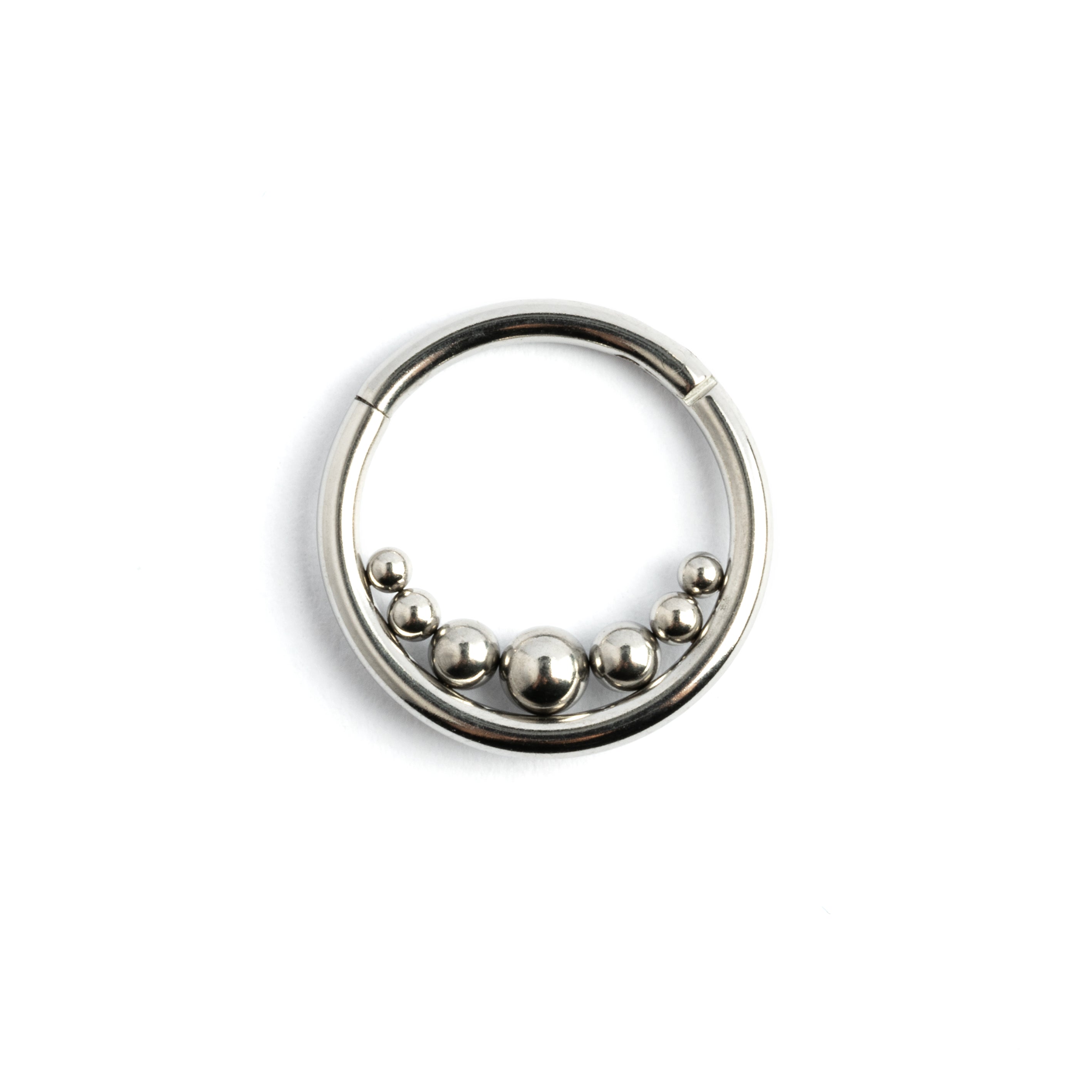 Newton's Cradle surgical steel clicker piercing ring frontal view