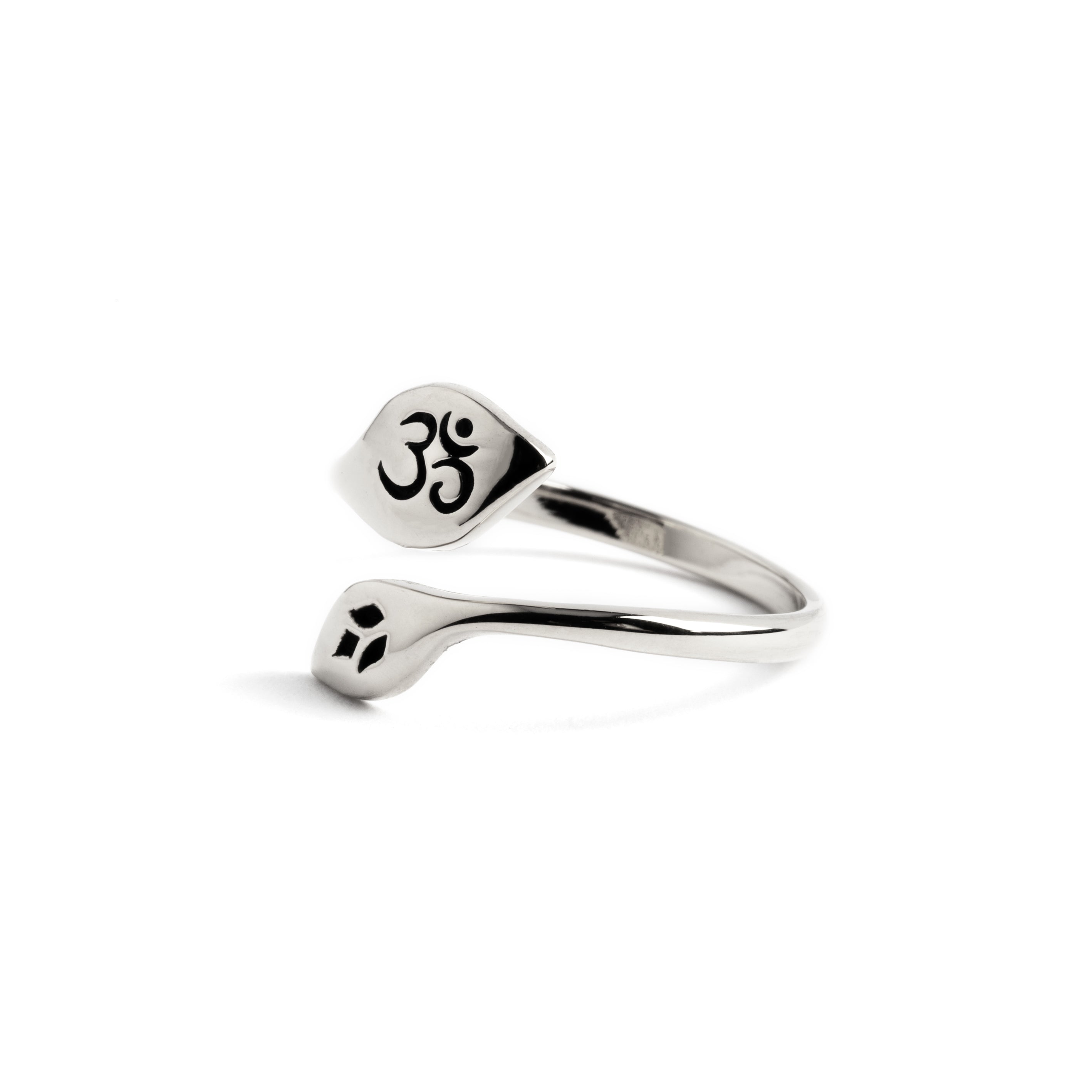 Silver Om and Leaf Ring left side view