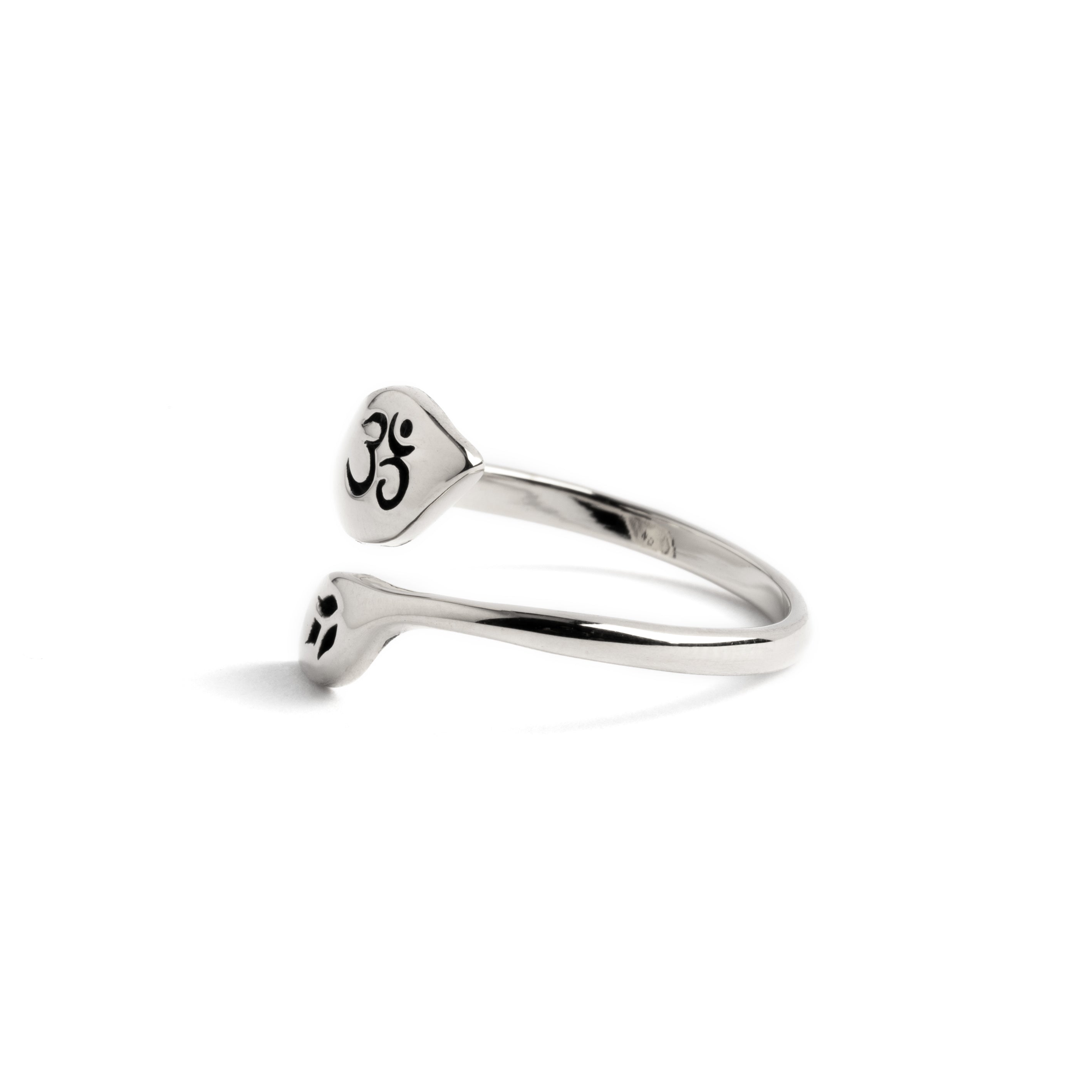 Silver Om and Leaf Ring left side view