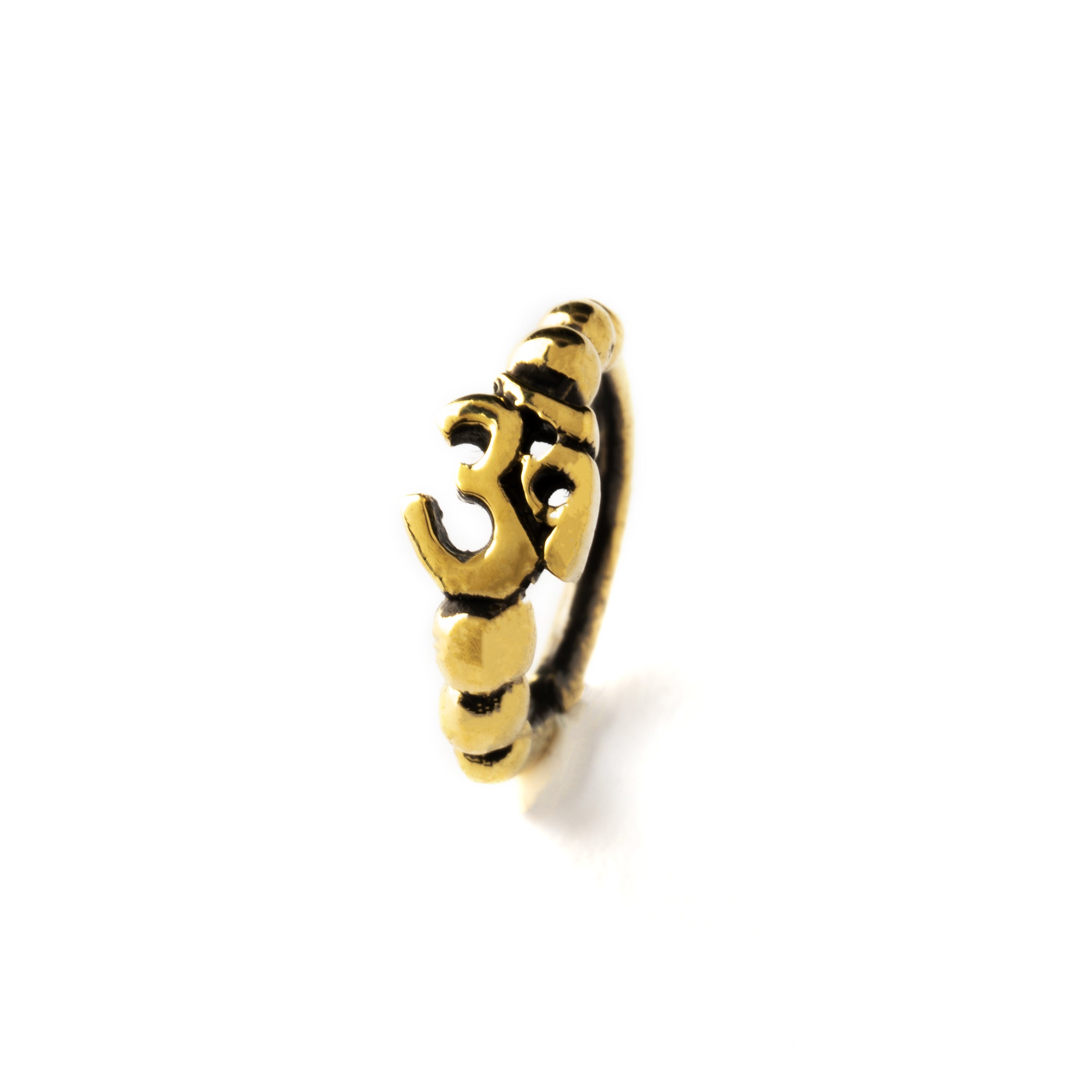 Om Golden brass nose ring side view
