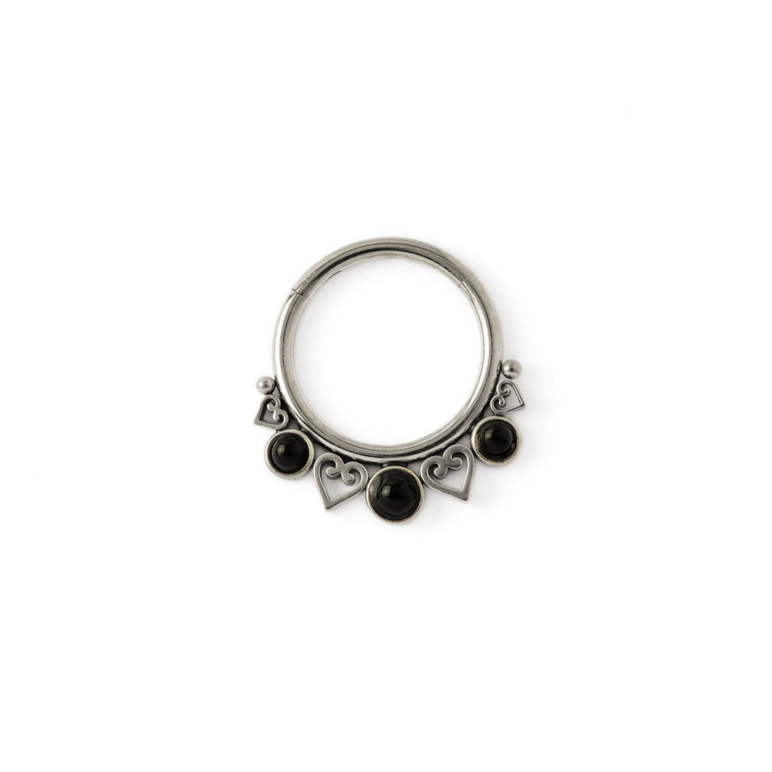 Neptune septum clicker with trio black onyx frontal view