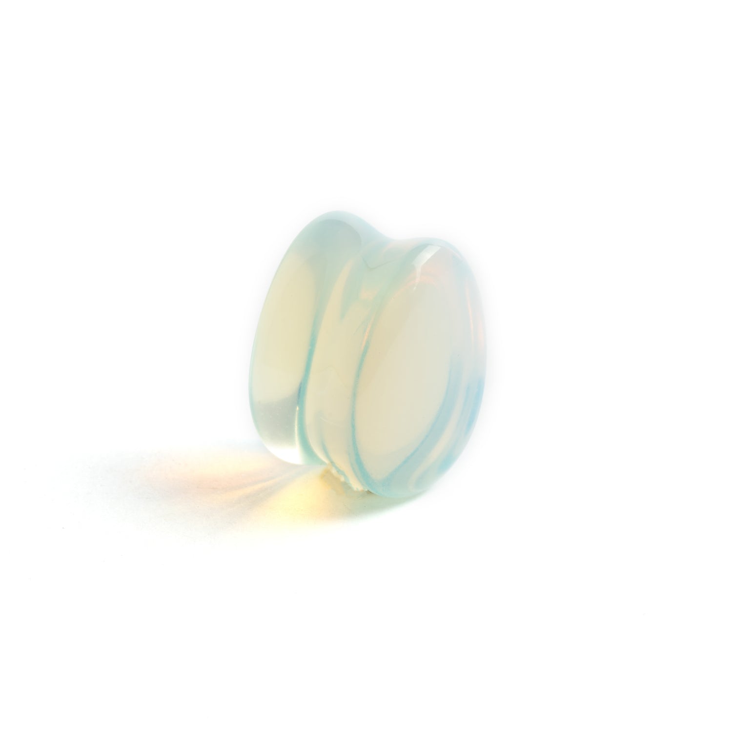 single Opalite teardrop ear plug front left side view