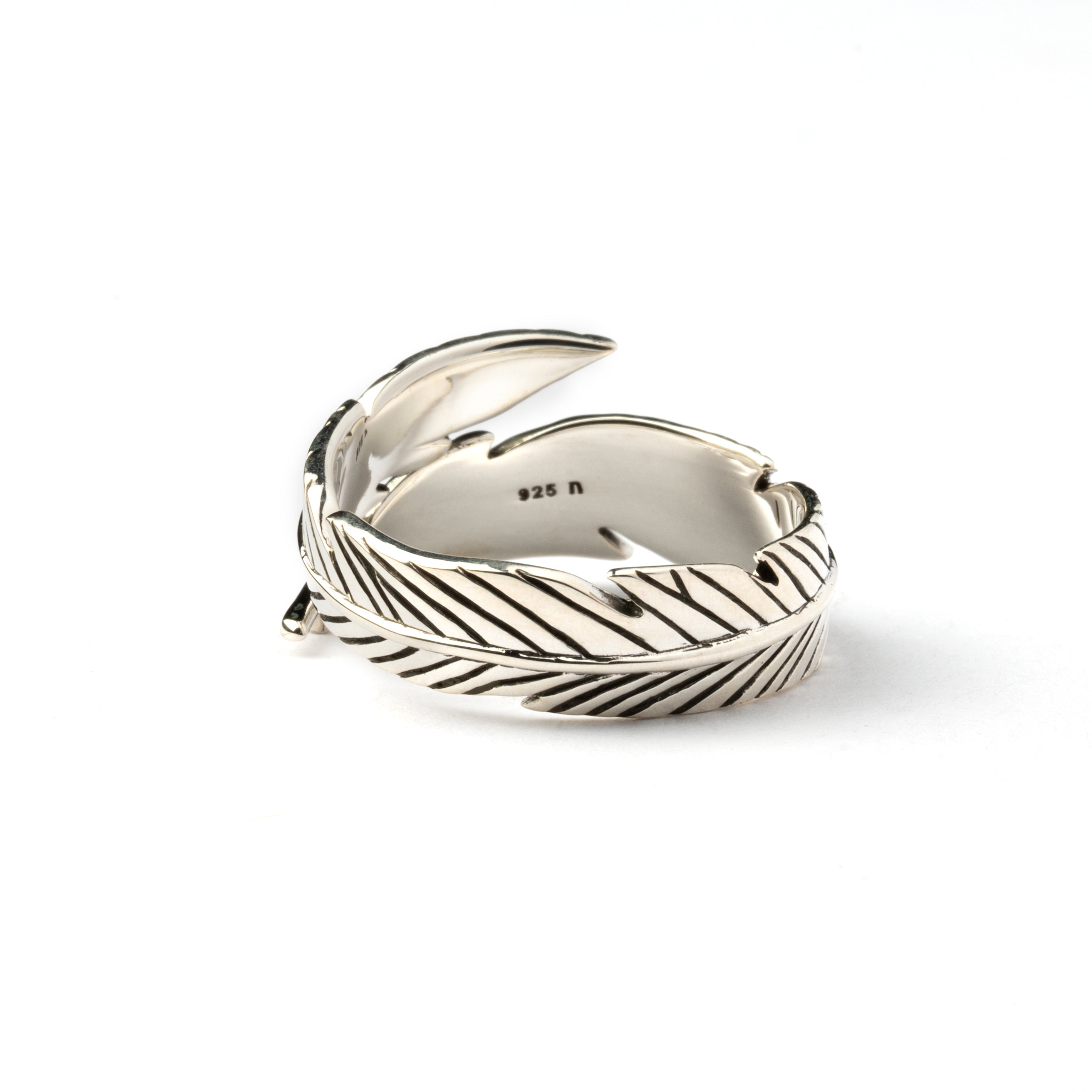 Open Feather Silver Ring left side view