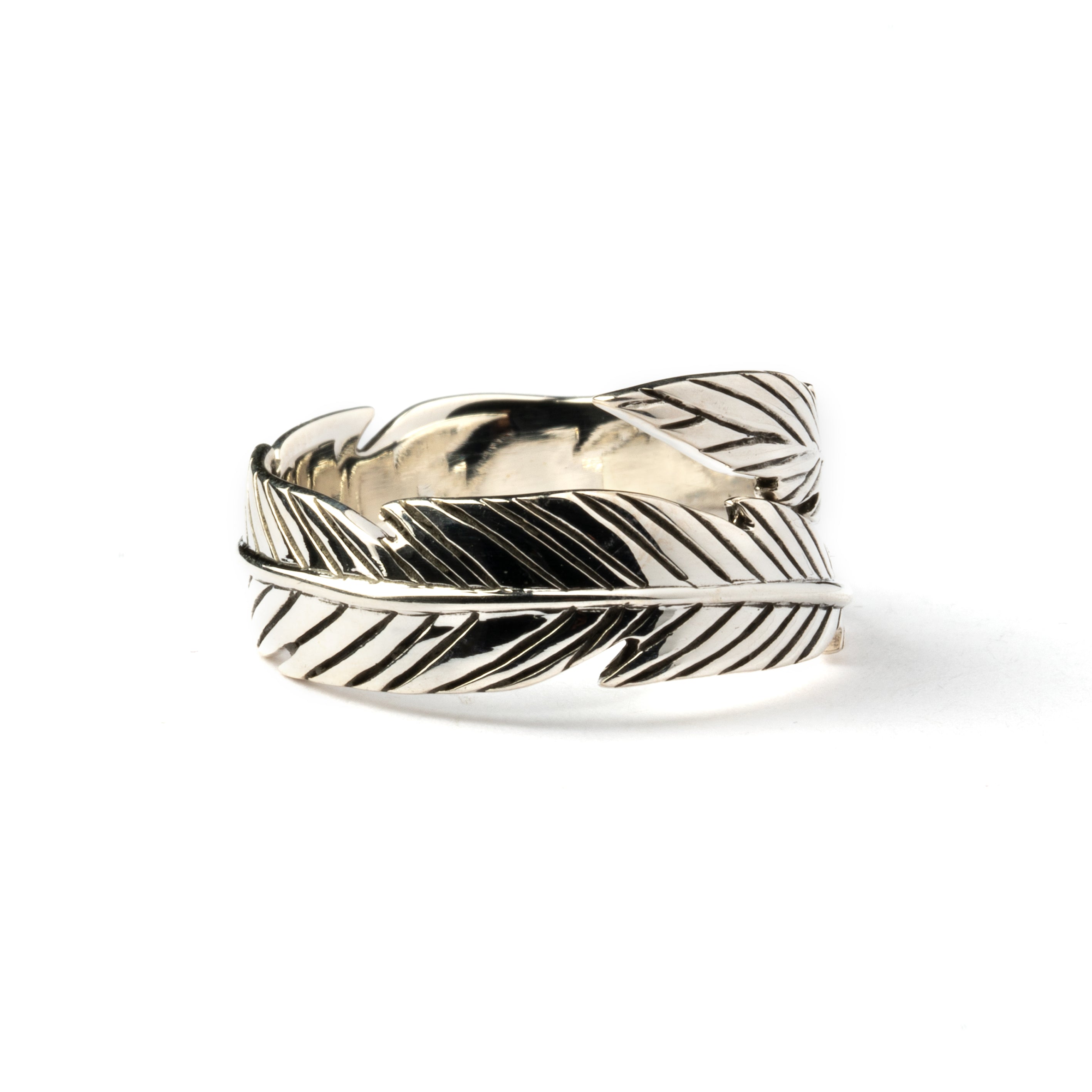 Open Feather Silver Ring side view