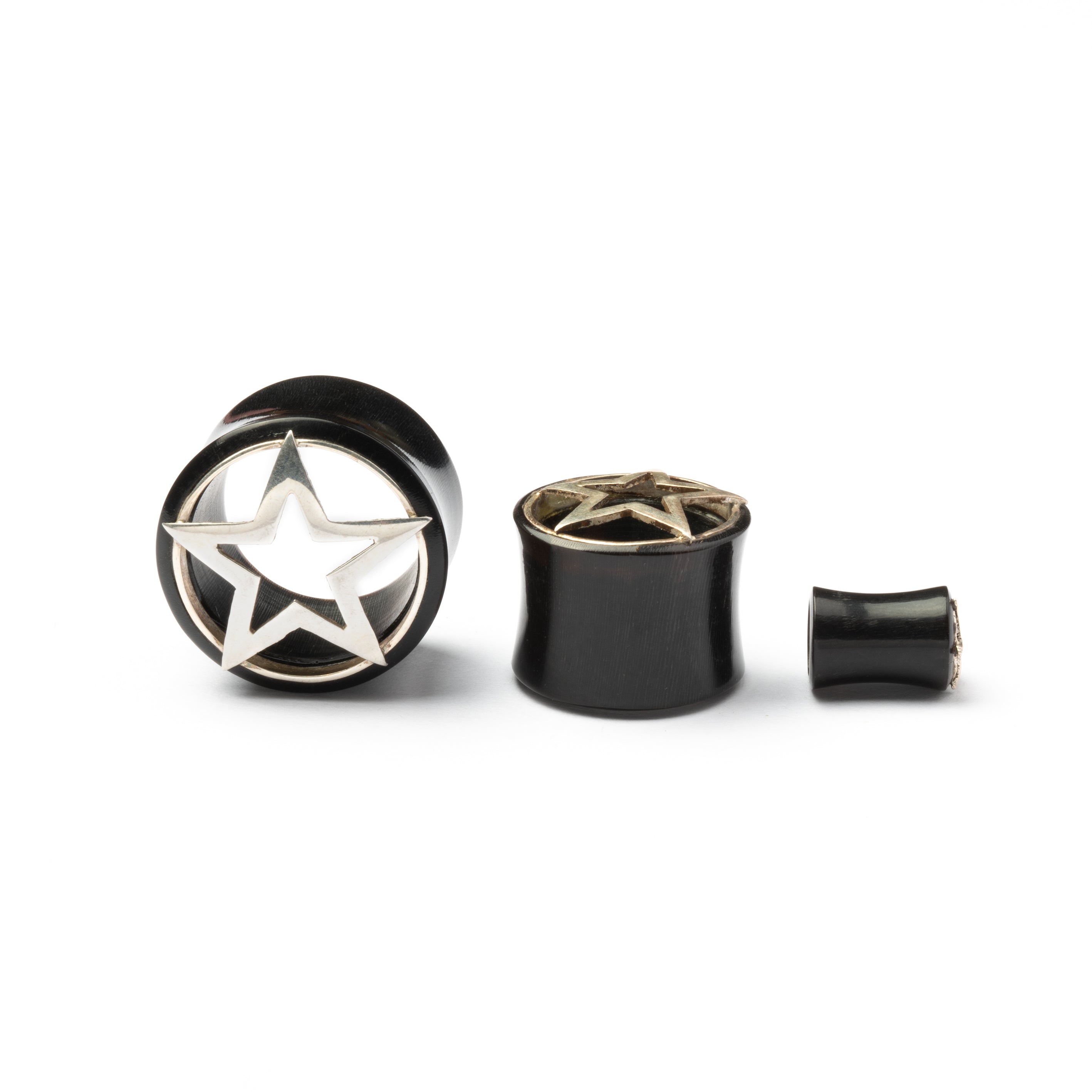 Open Star Silver And Horn Flesh Tunnel