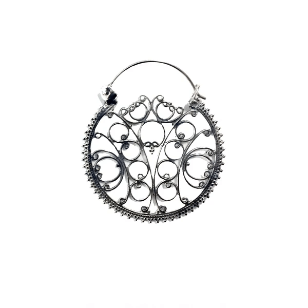 Silver Circle Flower Hoops