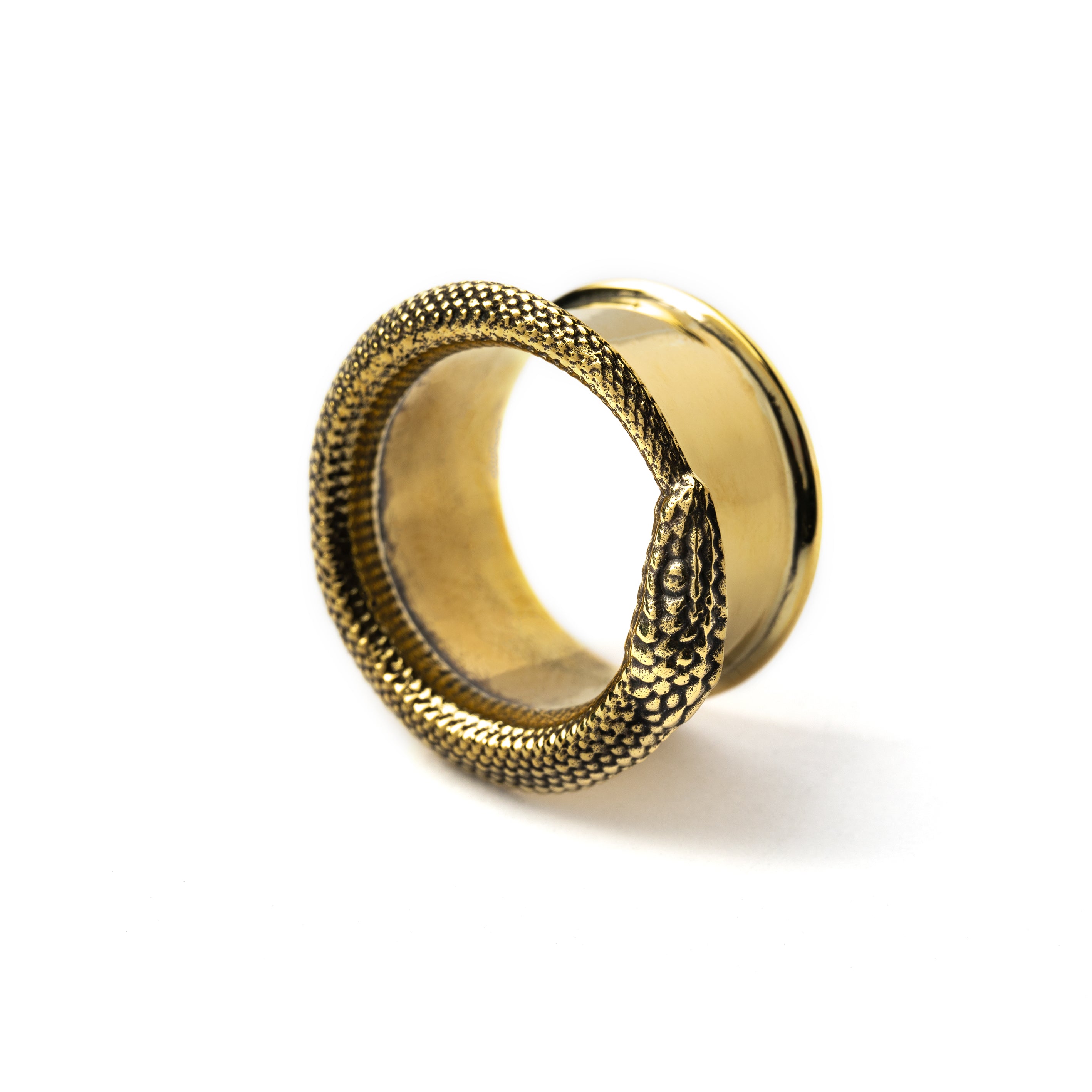 single Ouroboros golden brass ear tunnels