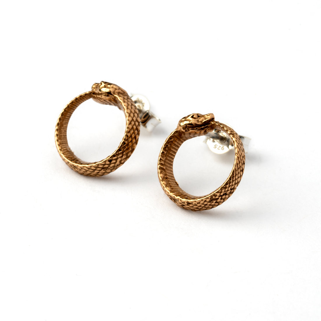 Ouroboros snake Bronze Ear Studs right side view