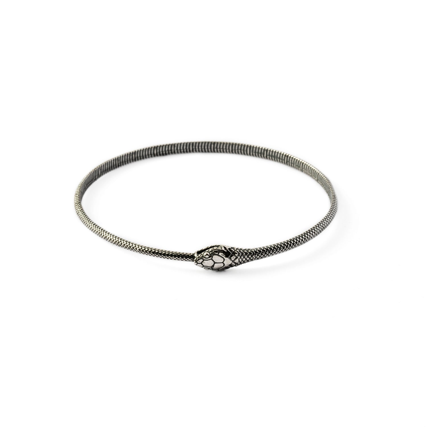 Ouroboros Silver Bangle frontal view