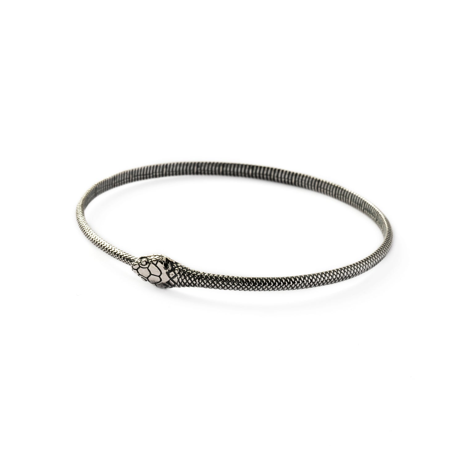 Ouroboros Silver Bangle left side view