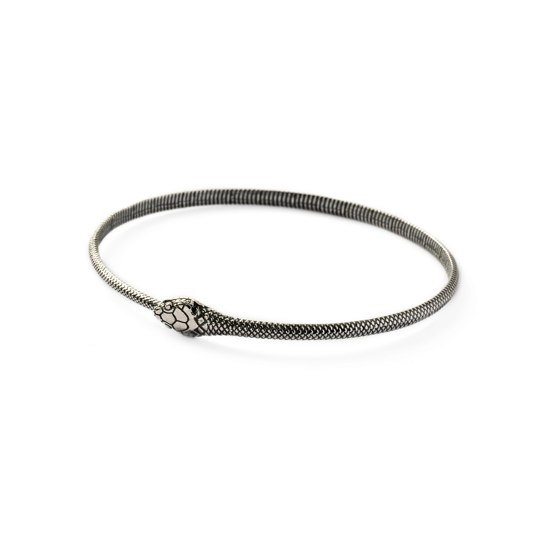 Ouroboros Silver Bangle left side view