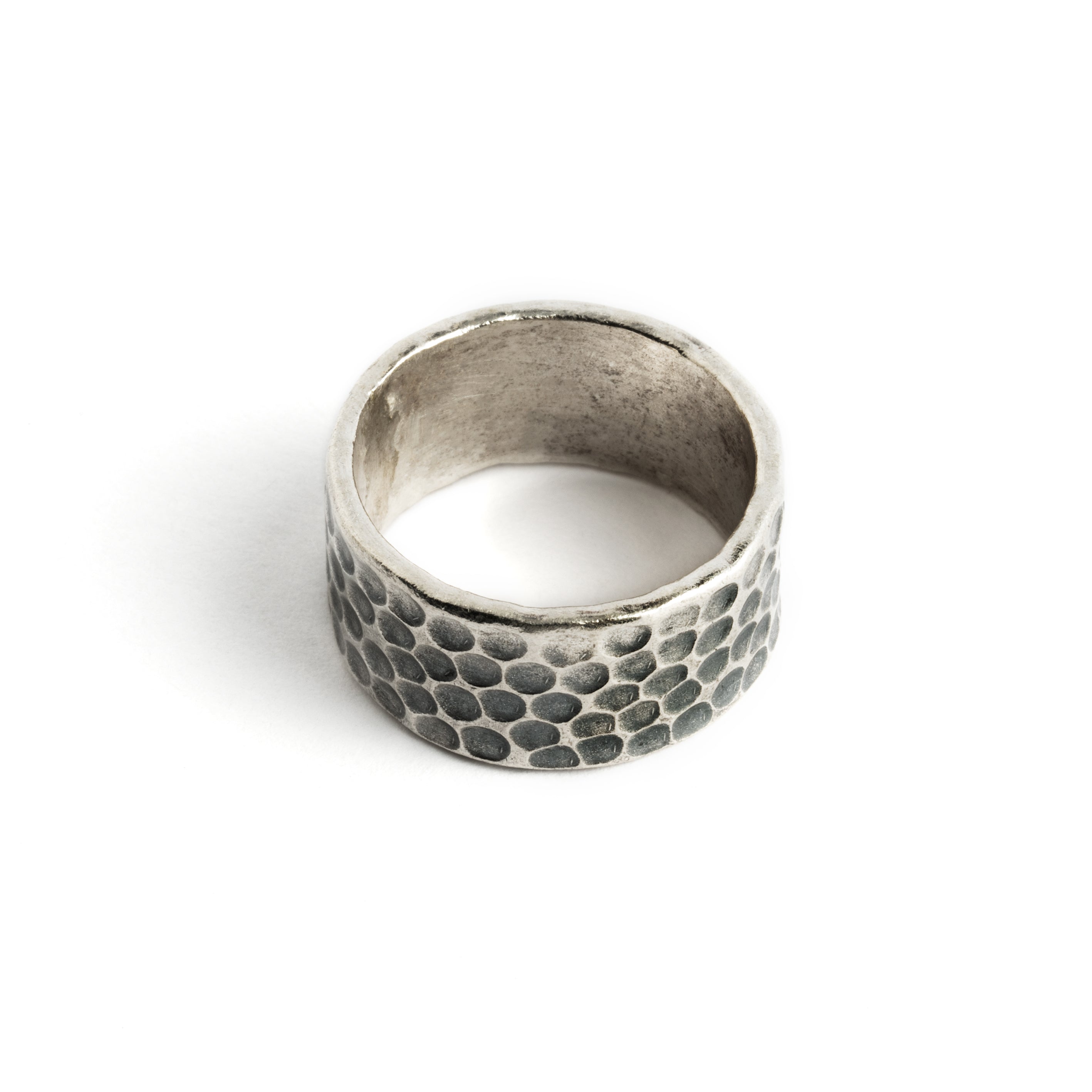 Oxidised Hammered Band Ring side view