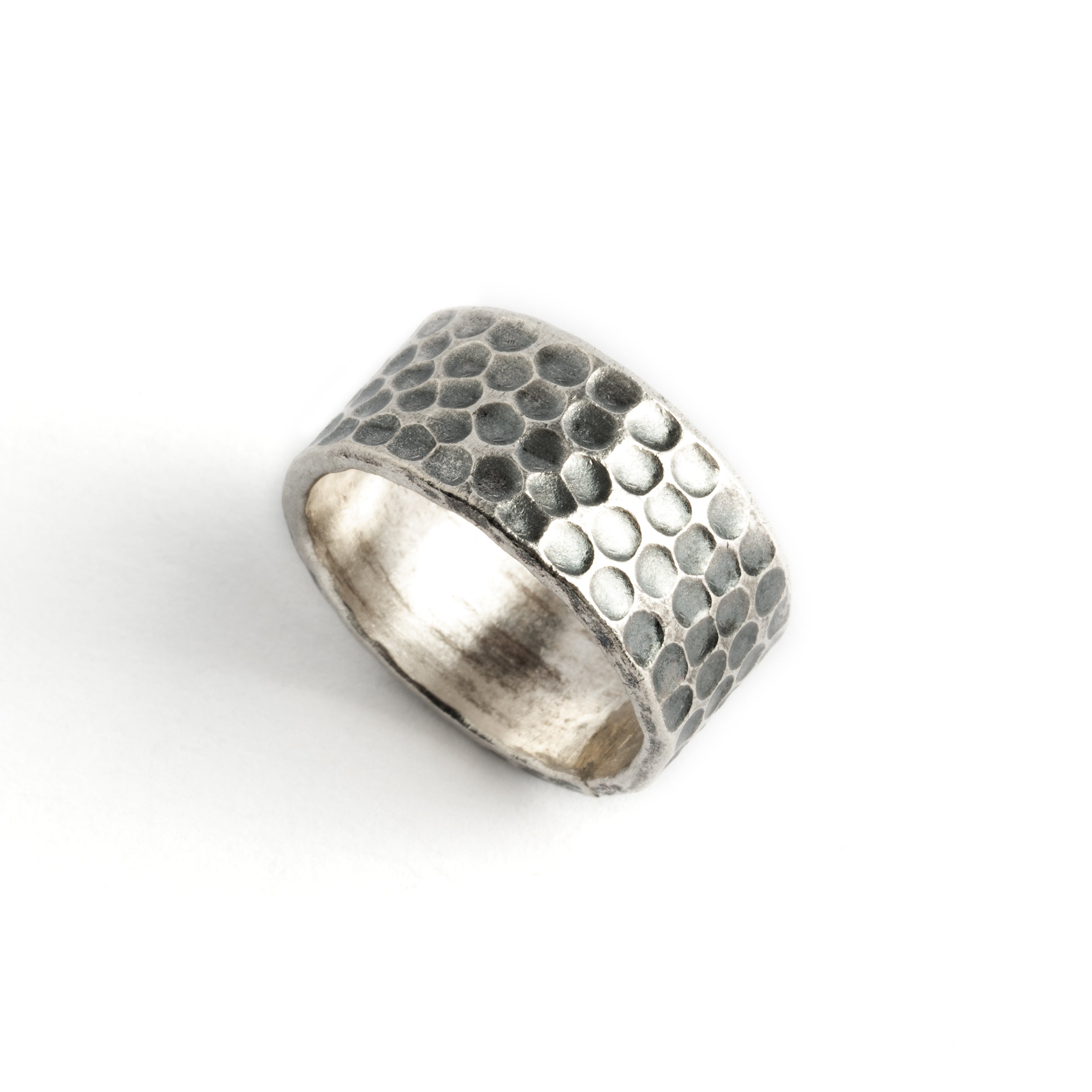 Oxidised Hammered Band Ring side view