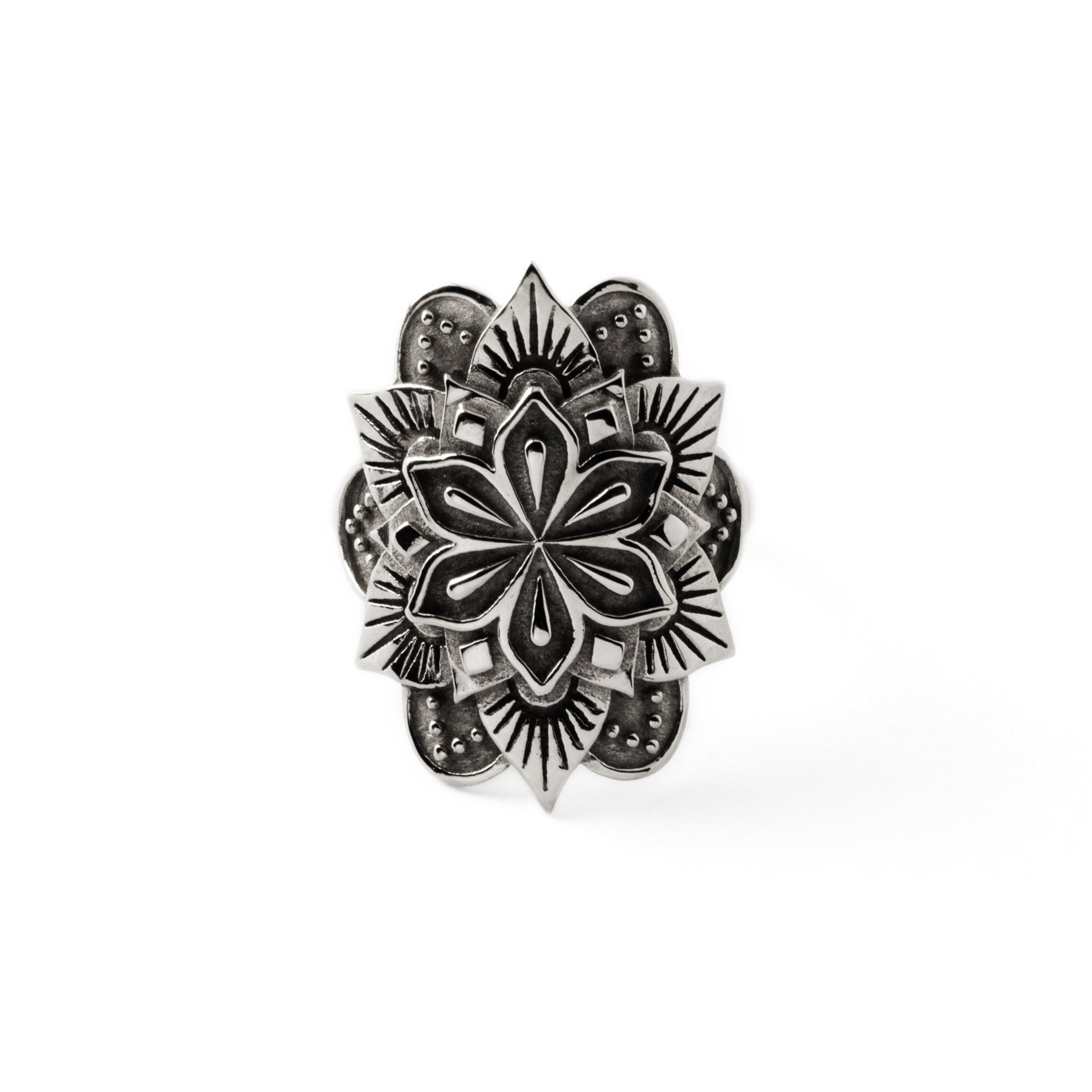 Silver Padma Mandala ring frontal view