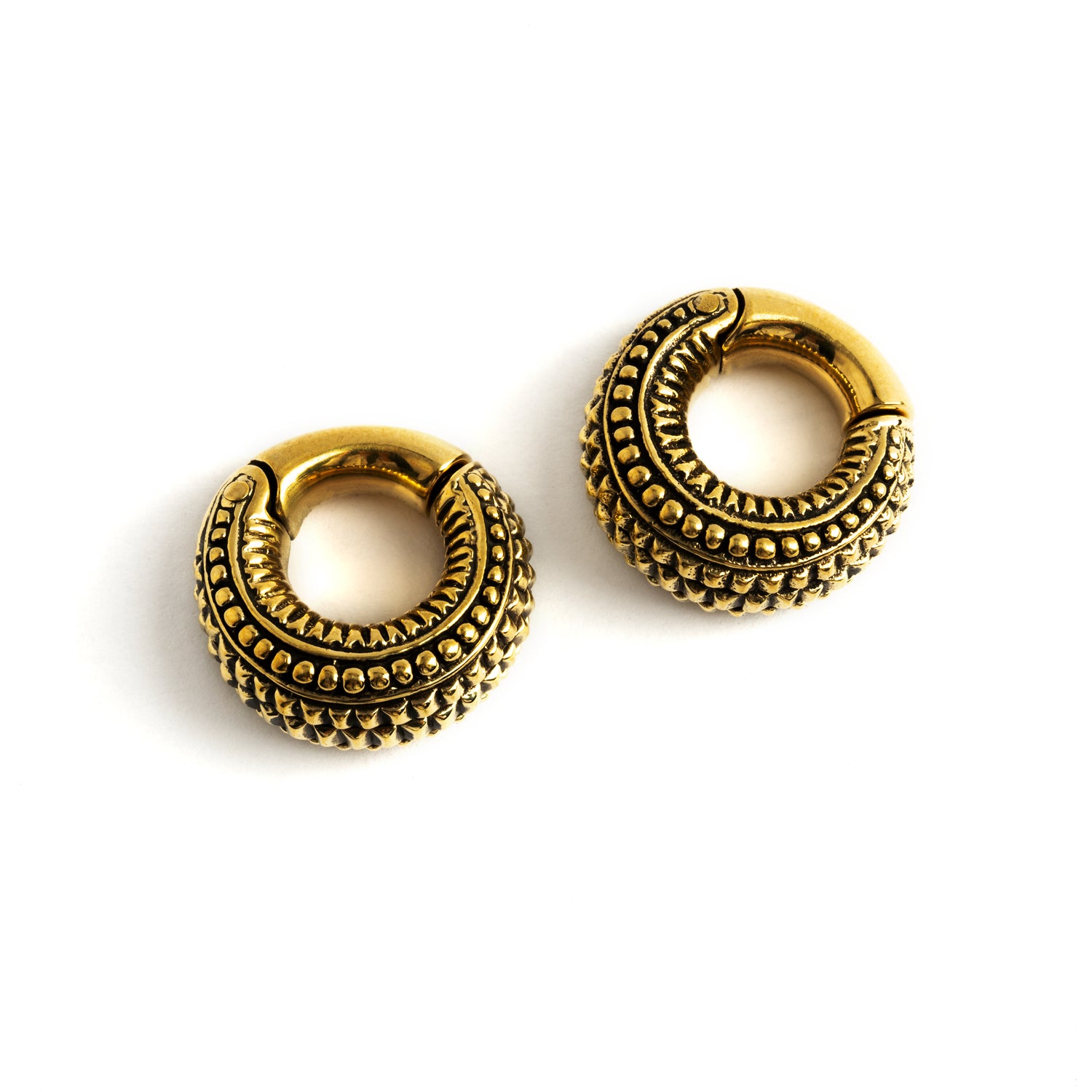 pair of 6g gold brass tribal ear weights hoops