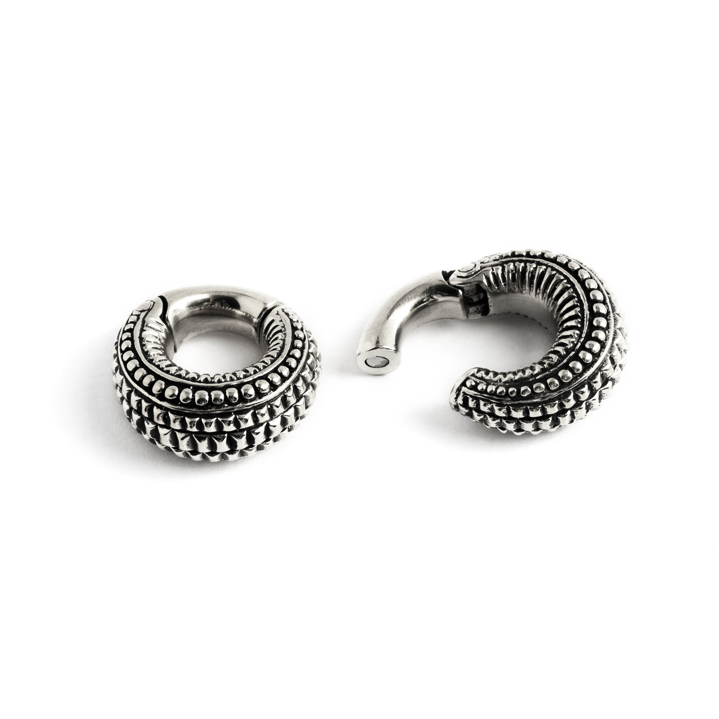 pair of 6g silver brass tribal ear weights hoops locking system view