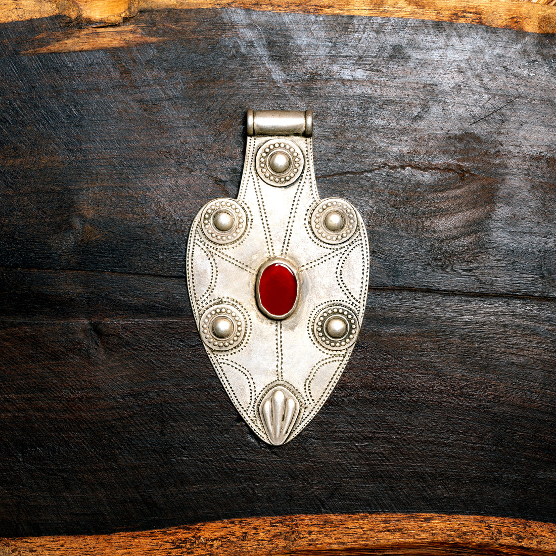 Antique Silver Amulet With Carnelian