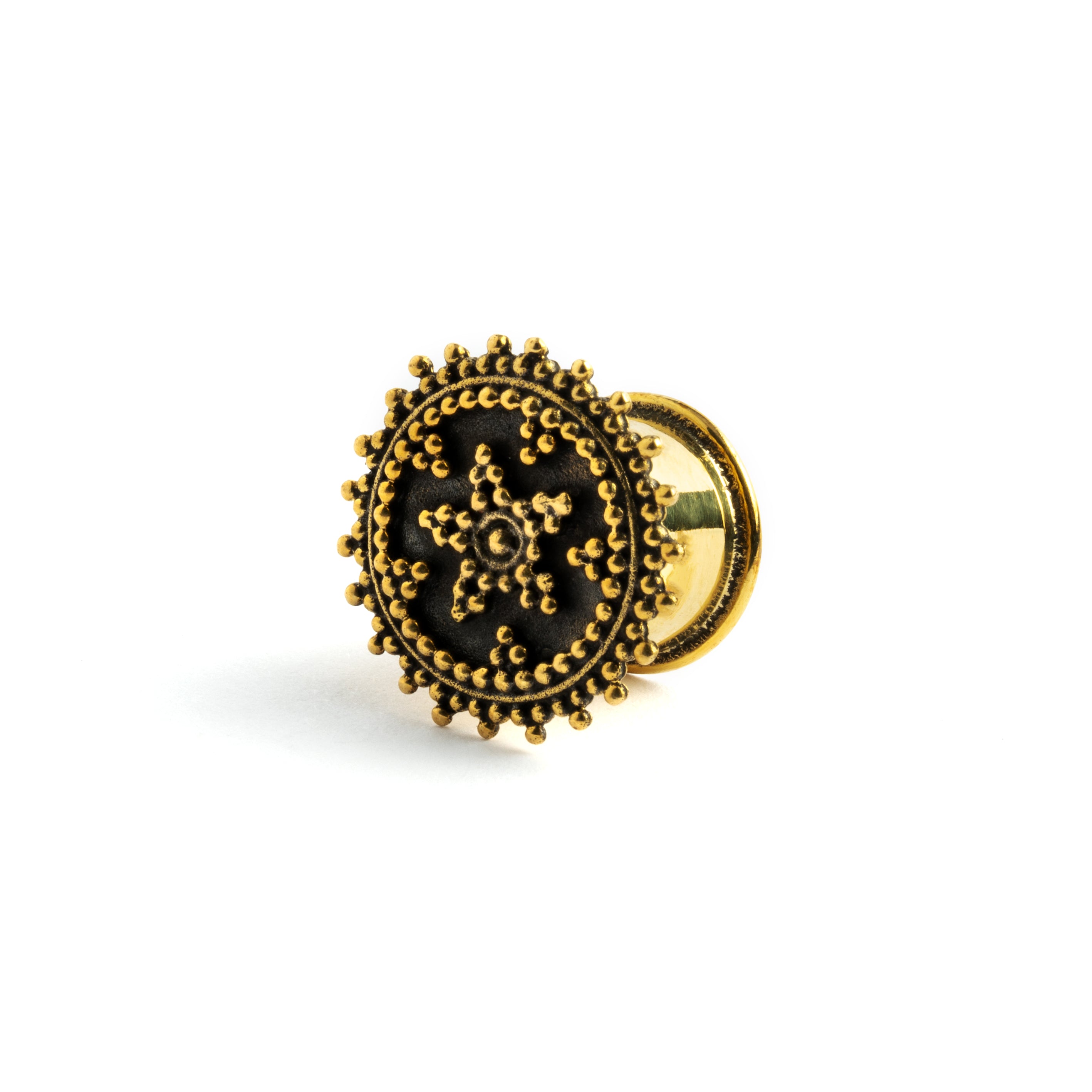 boho tribal golden brass plug earrings with star ornament