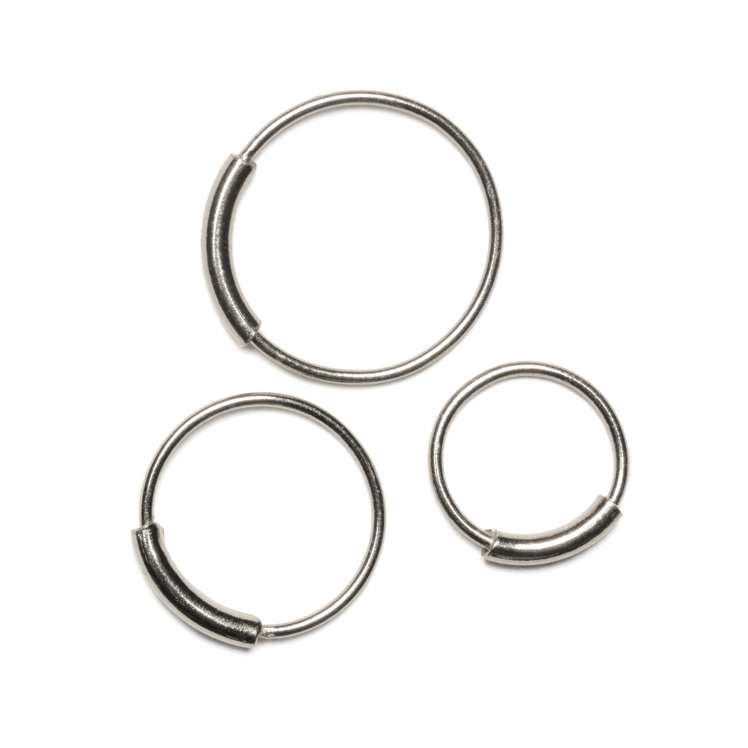 8, 10 and 12mm Pirate silver nose rings frontal view