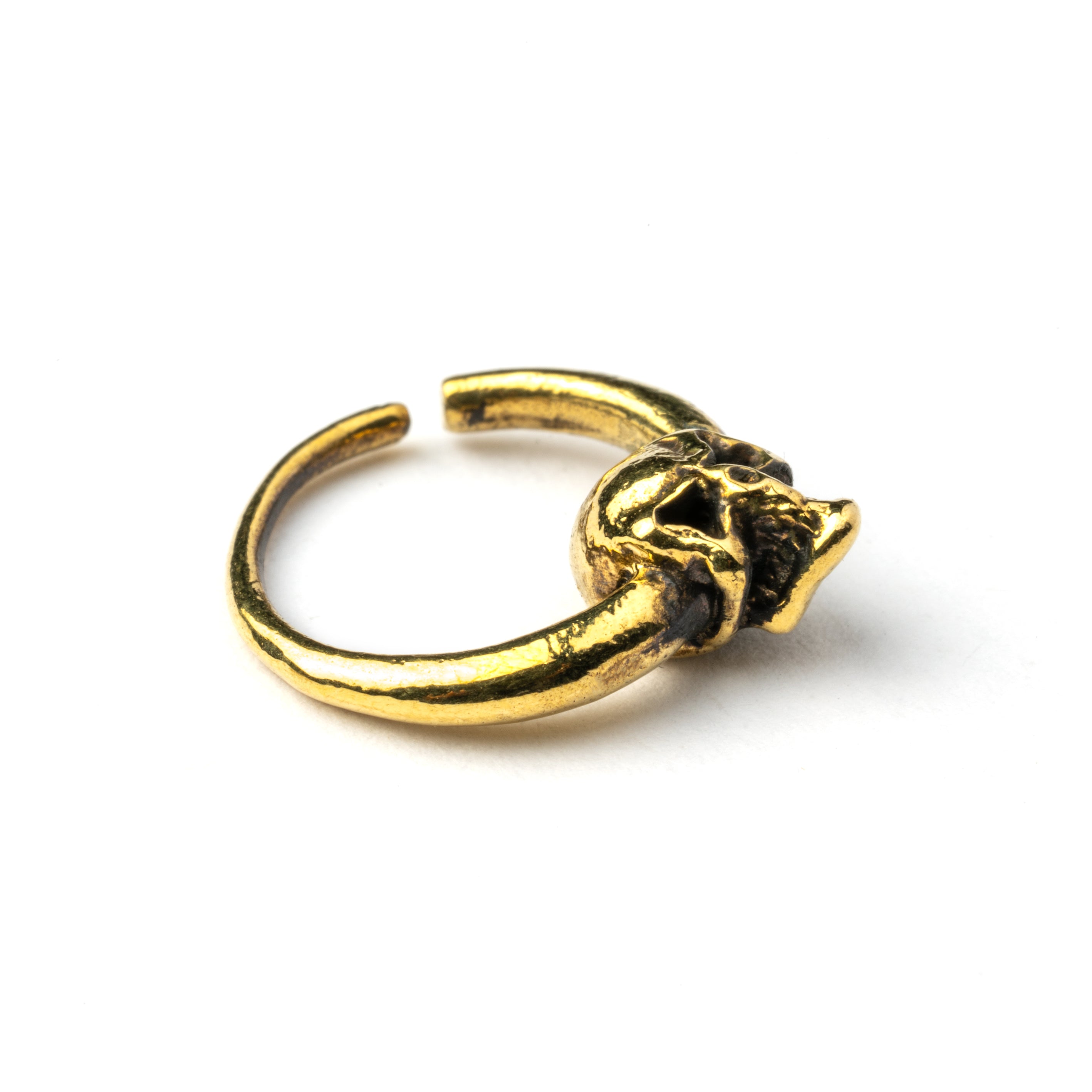 Pirate golden brass skull septum ring side view