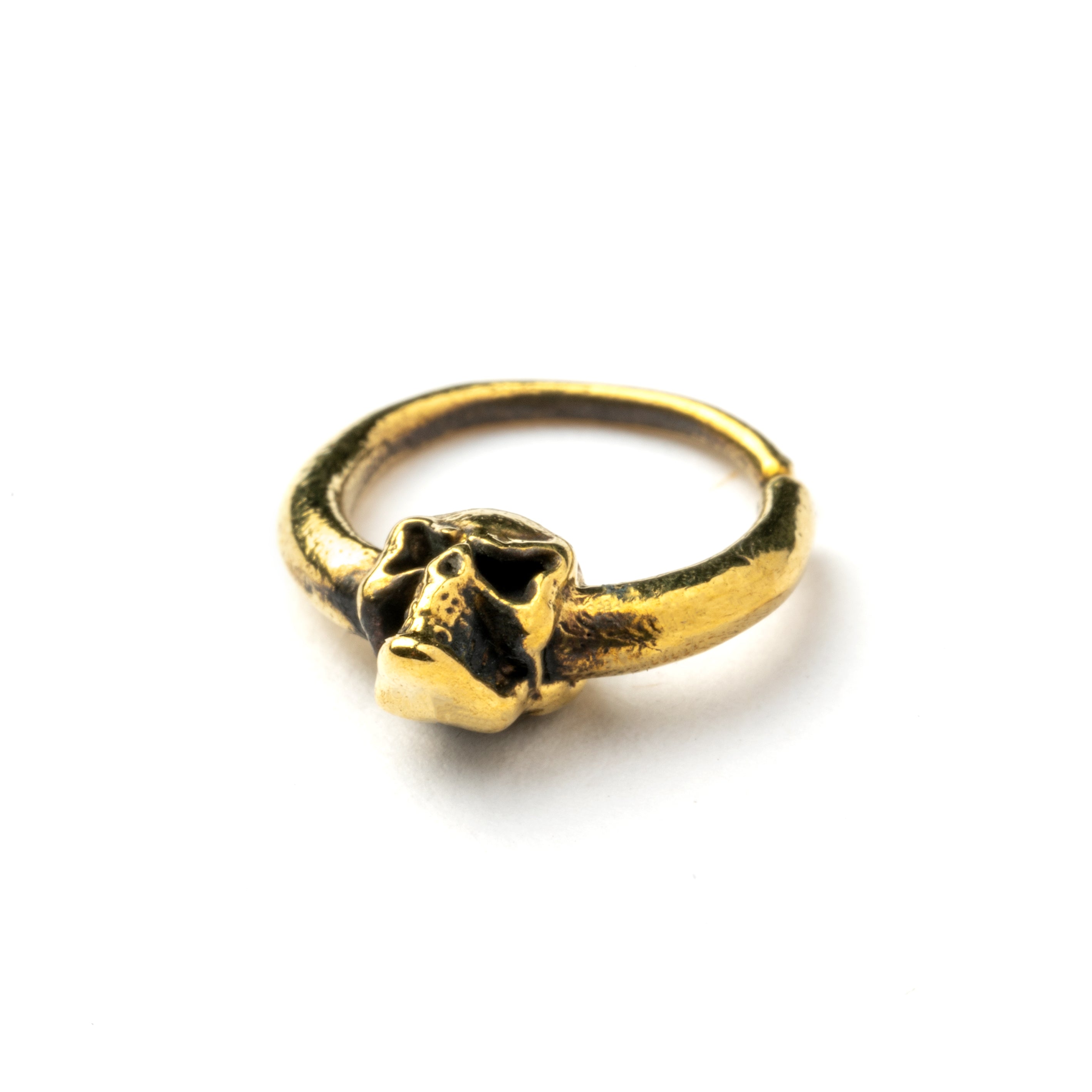 Pirate golden brass skull septum ring bottom view