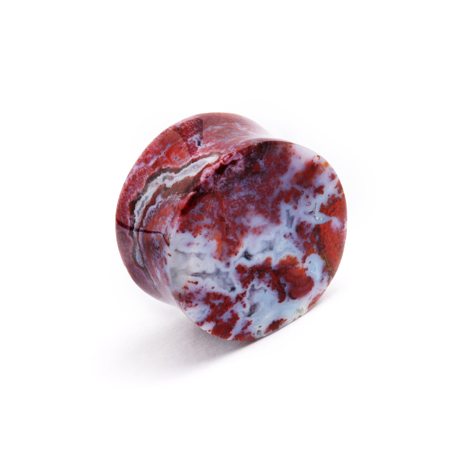 single Poppy Jasper double flare stone ear plug right front view