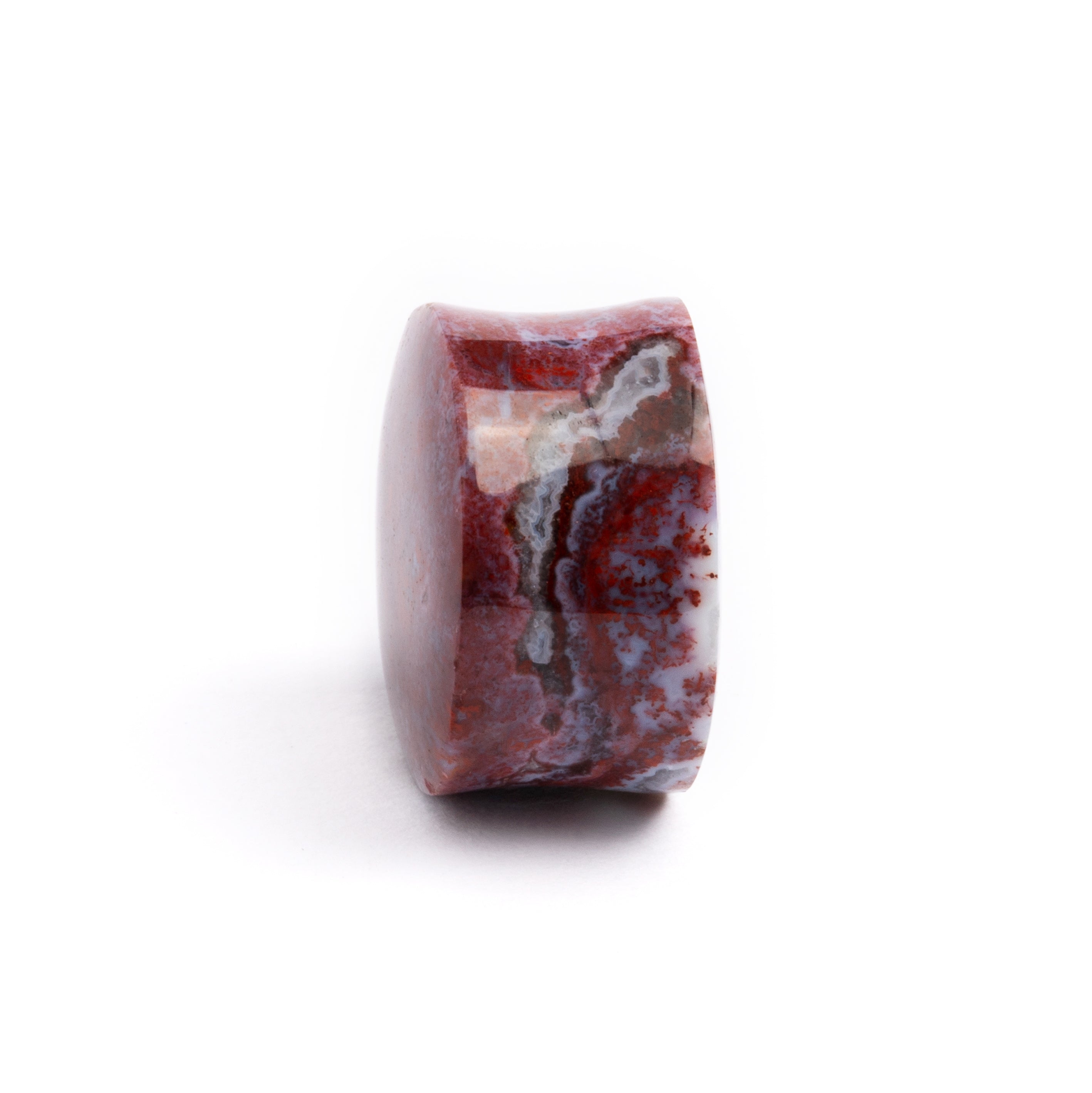 single Poppy Jasper double flare stone ear plug right side view