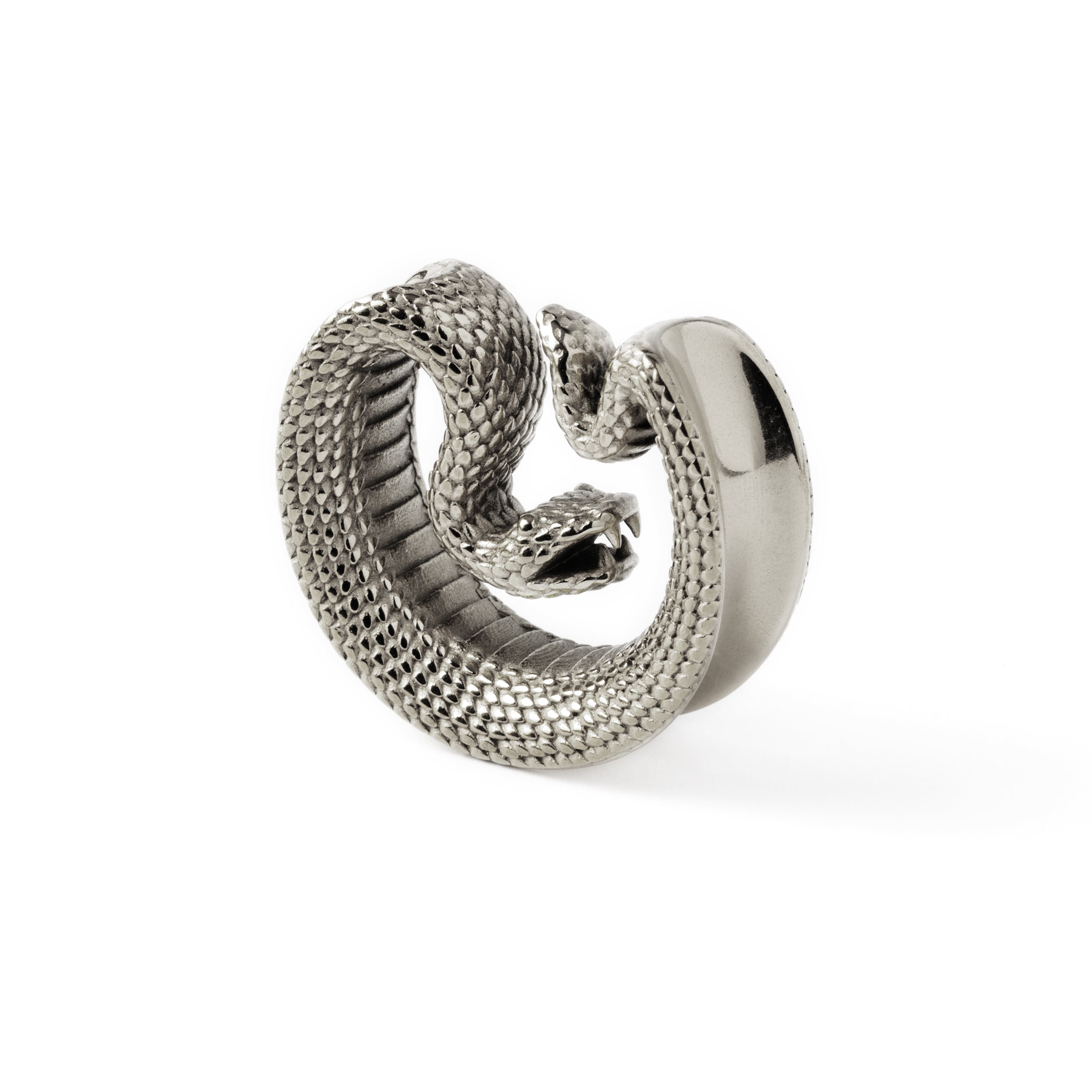 single surgical steel python snake plug tunnel left side view