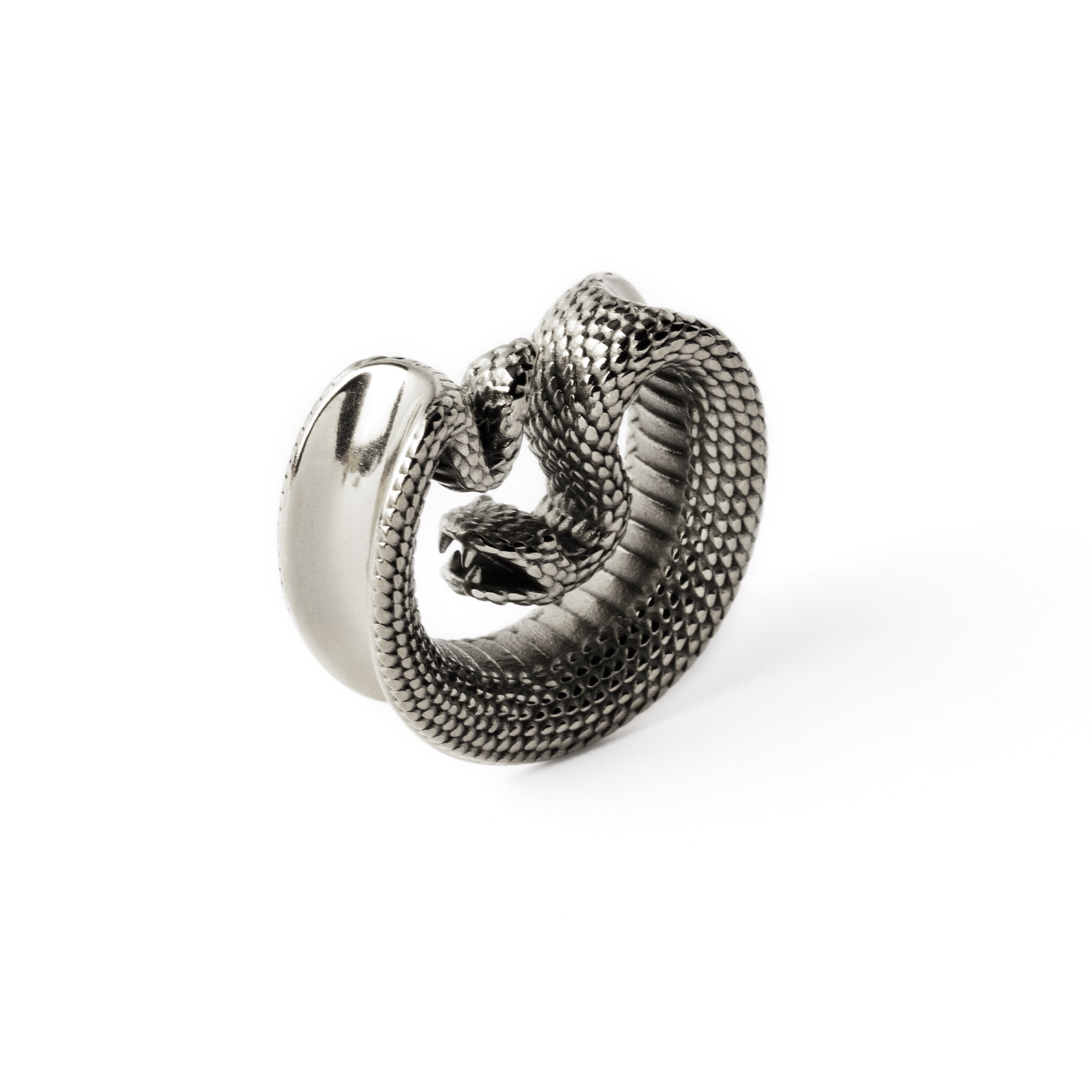 single surgical steel python snake plug tunnel side view