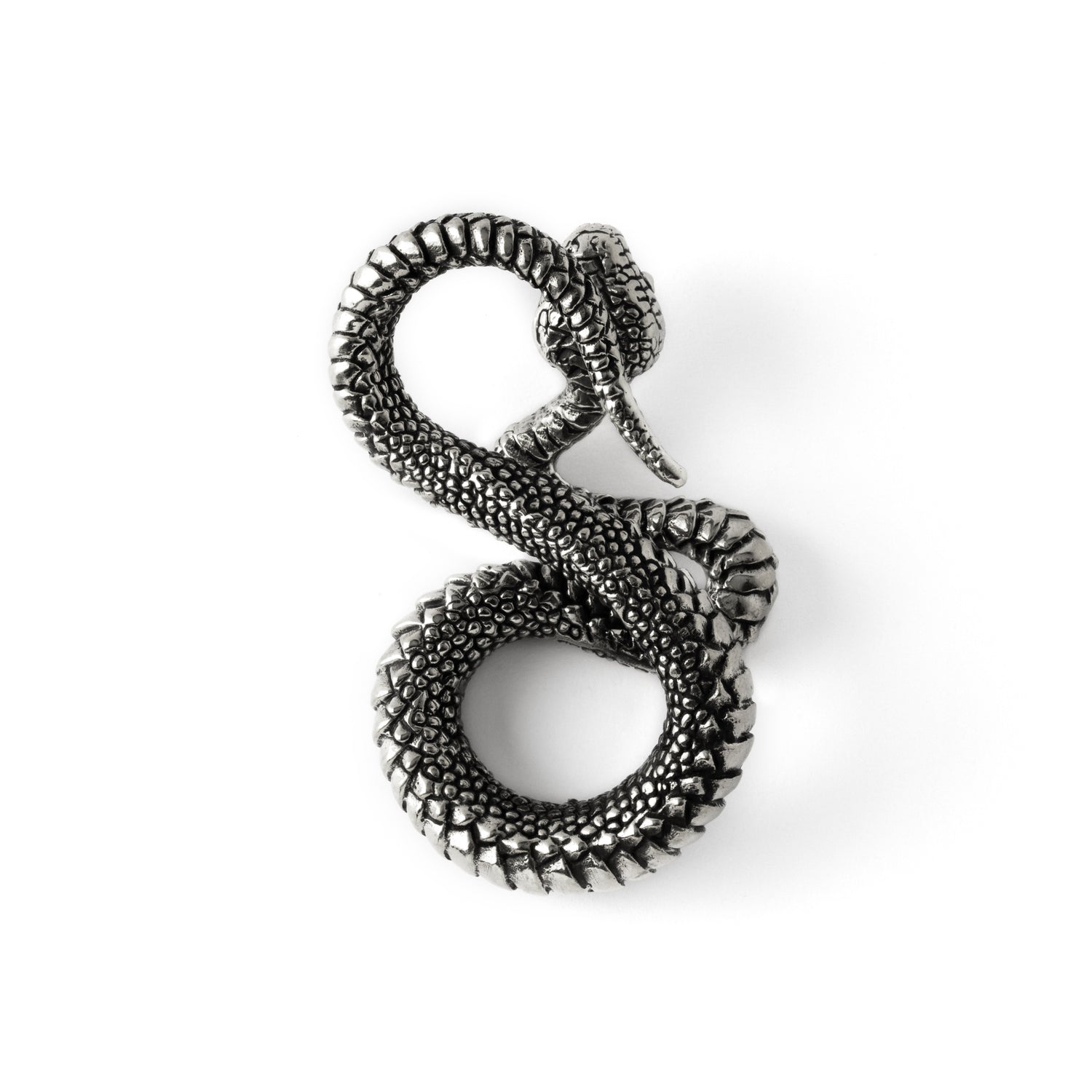 single silver brass snake ear weights hangers in infinity shape back view