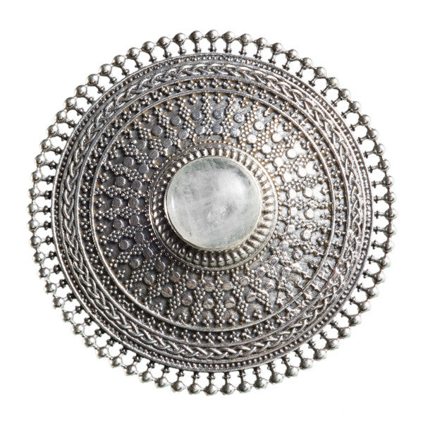 Large Intricate Silver Ring With Stone Set - Tribu
- 1